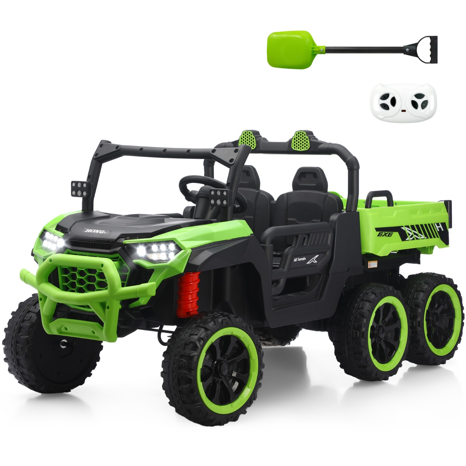 Green 24V Ride on Electric Dump-bed Truck Off-road 7mph 2 Seater Car with Remote