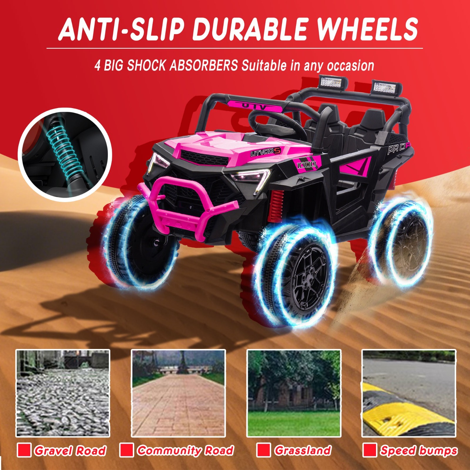 24V Kids Electric Car Ride on UTV Battery Power Wheels with Remote Control Pink