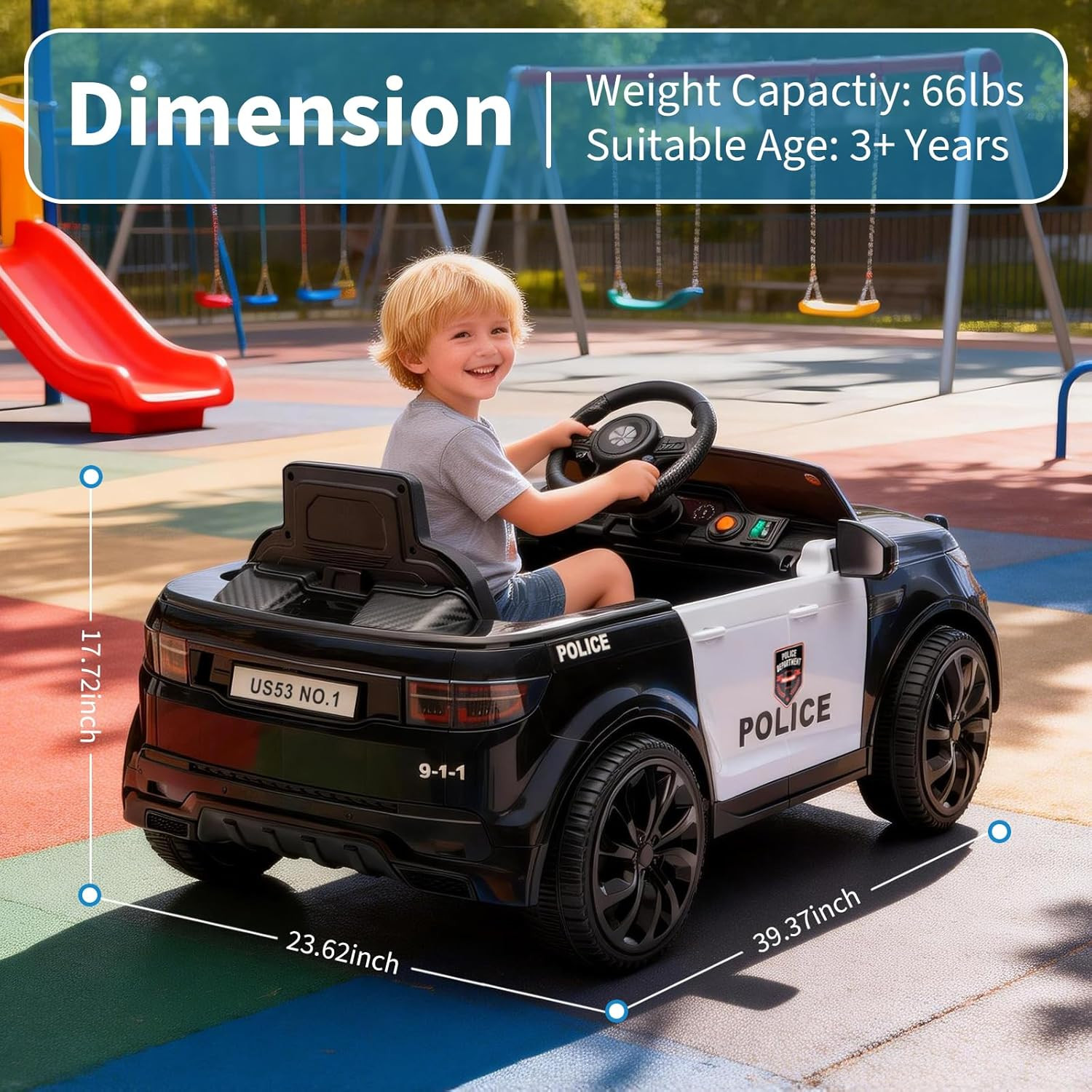 Ride on Toys Police Car for Kids with Remote Control, 12V Electric Police Car wi