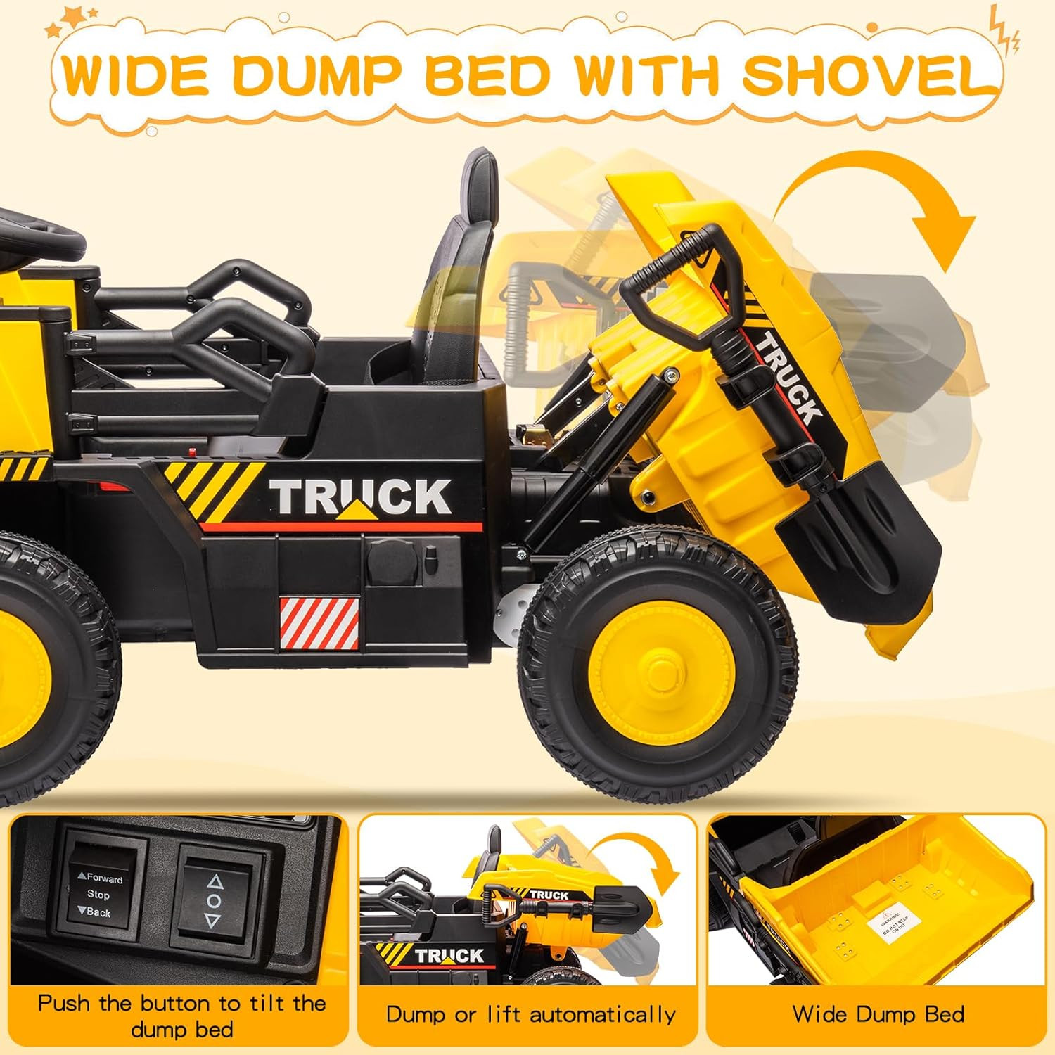 Ride on Dump Truck, 12V Ride on Construction Car for Kids with Remote Control,El