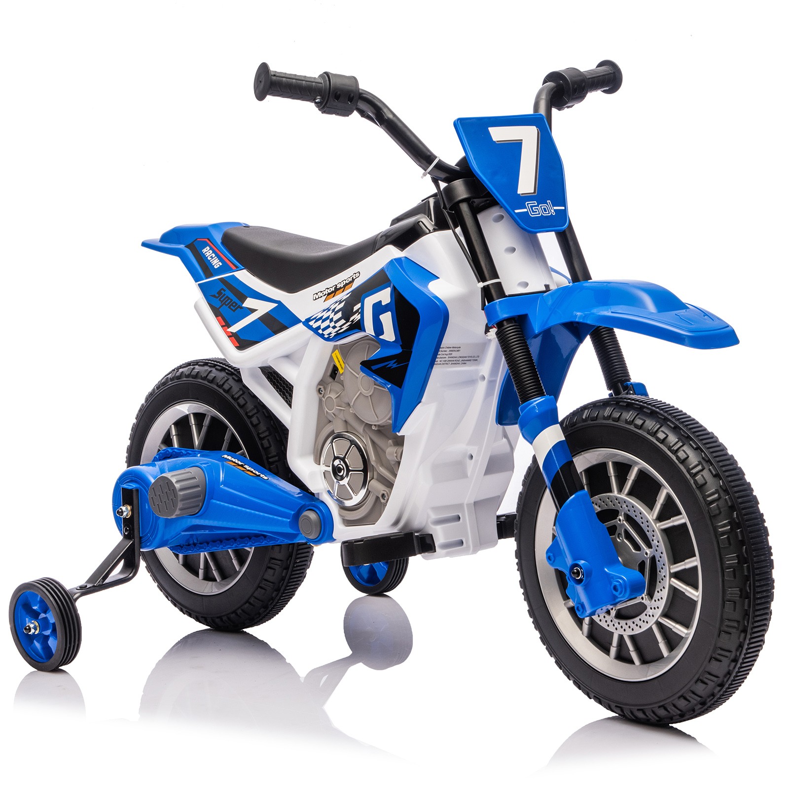 12V Kids Ride On Motorbike Motorcycle Dirt Bike with Music,Training Wheels Blue