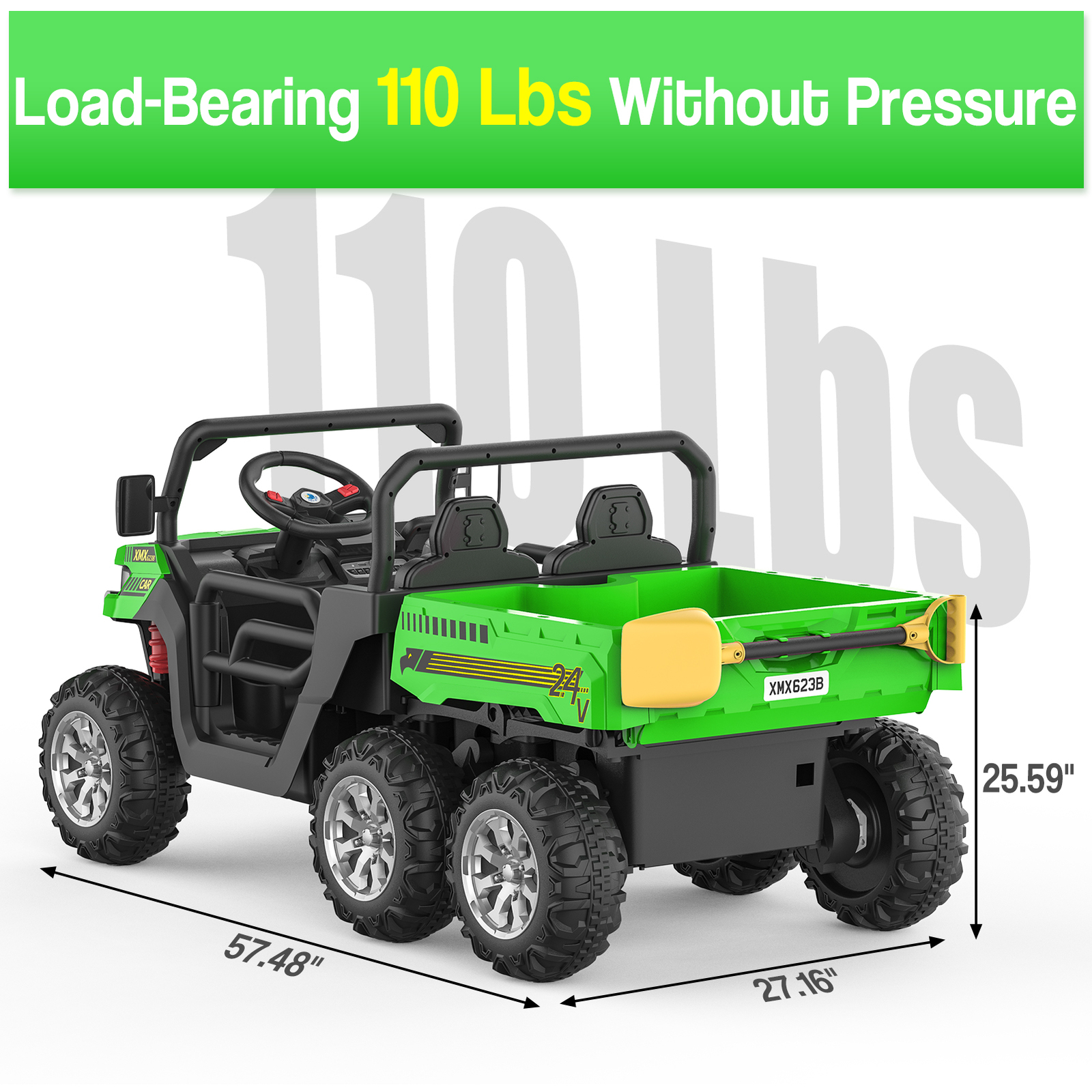 24V Powered Kid Ride On Dump Truck Toys 2 Seat Electric Dump Bed Truck 6 Wheels