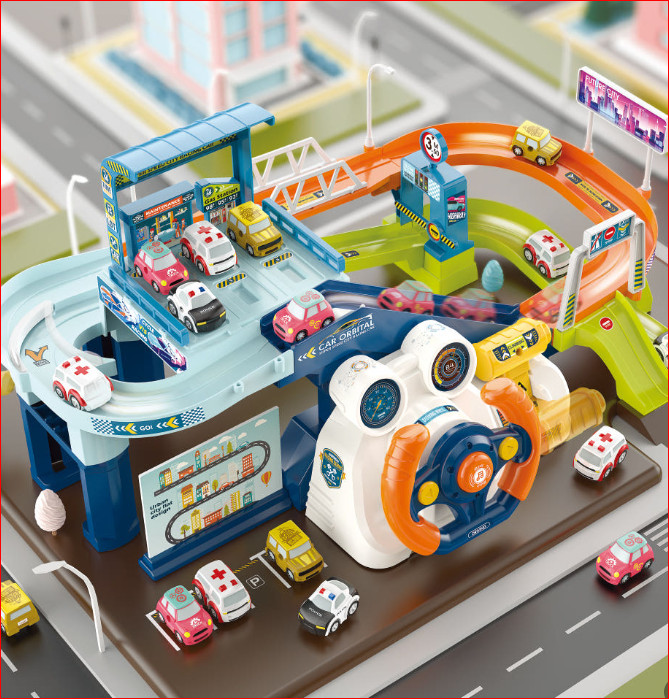 Interactive Steering Wheel Control Race Track Toy for Toddlers (Cars Sold Separa