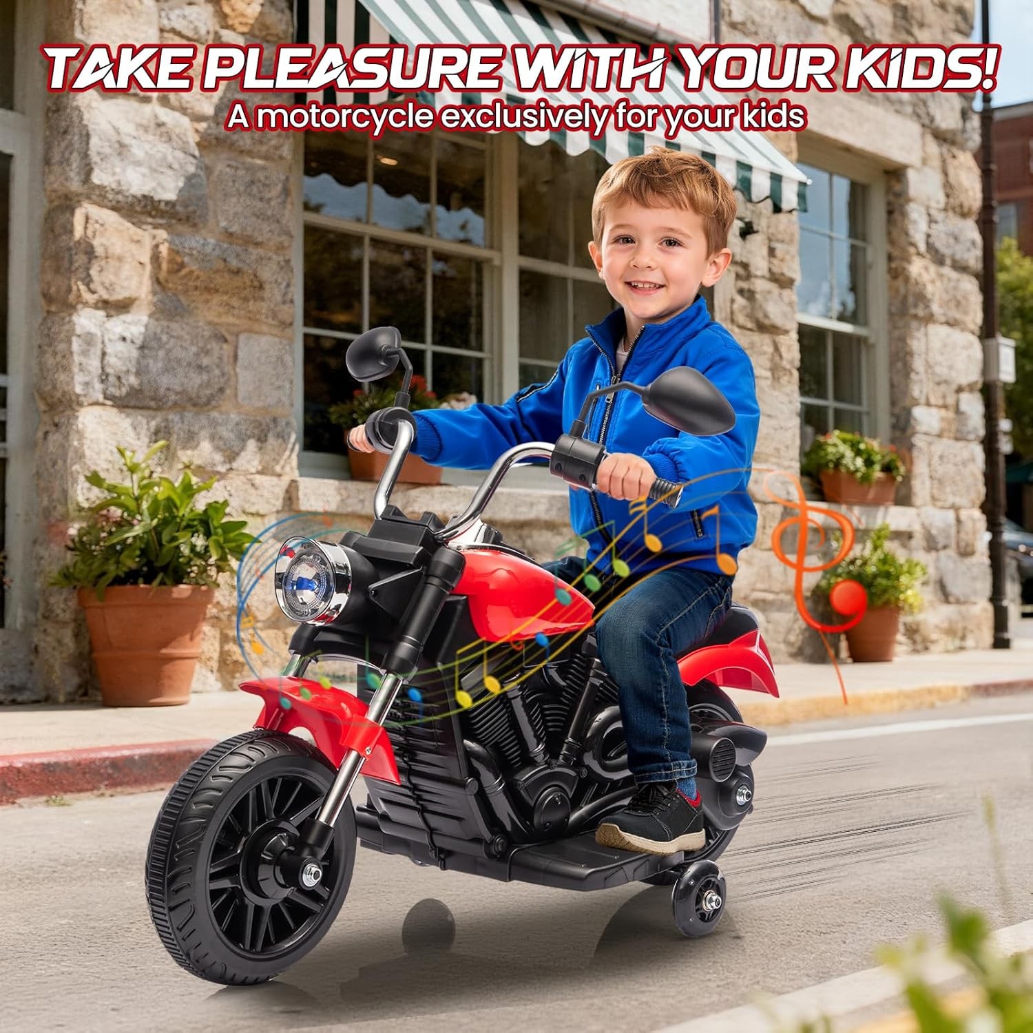 12V Electric Motorcycle for Kids,3-Wheel Ride On Toy w/Detachable Training Wheel