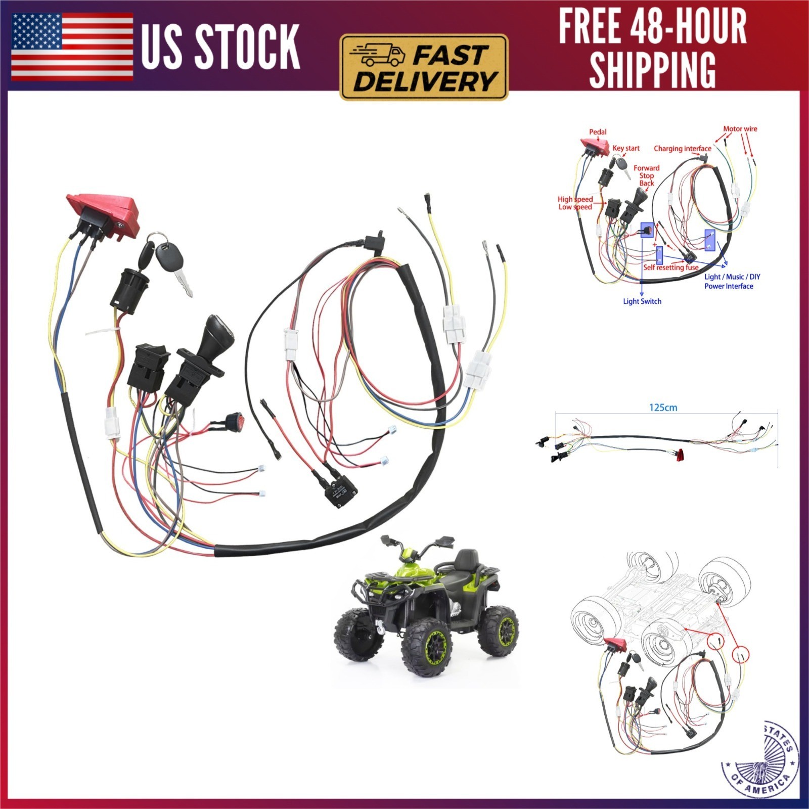 6V 12V 24V DIY Wire Harness Electric Conversion Kit for Kid’s Ride On Toys Car,S