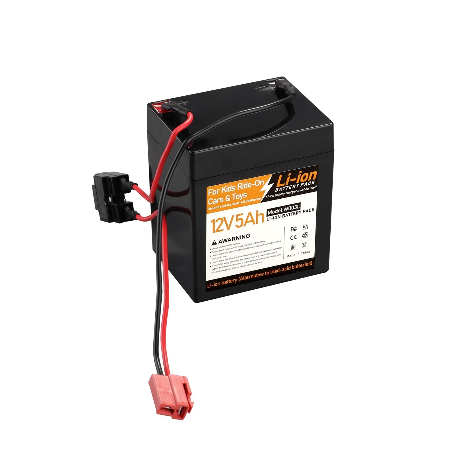 12V 5Ah Lithium-ion Replacement Battery for Kids Ride-On Toy Car, Durable Power