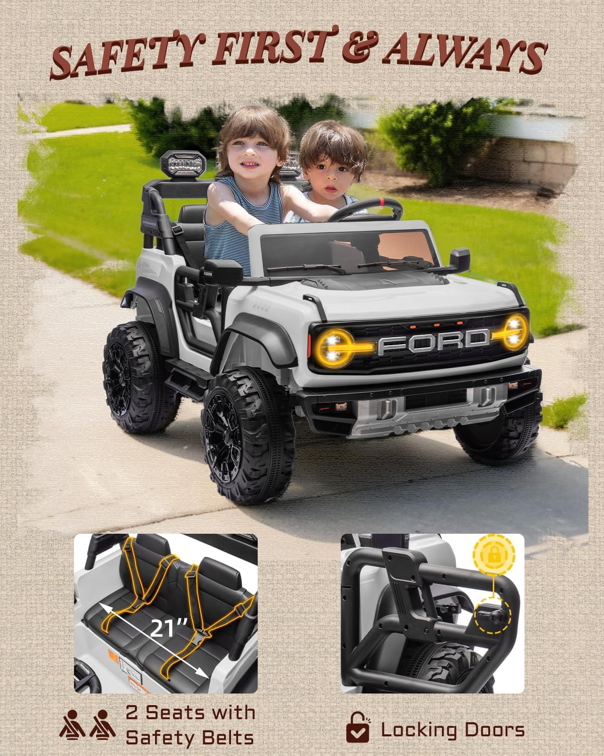 Licensed Ford Bronco Raptor 24V 2 Seater Kids Ride on Toys, Battery Powered Elec