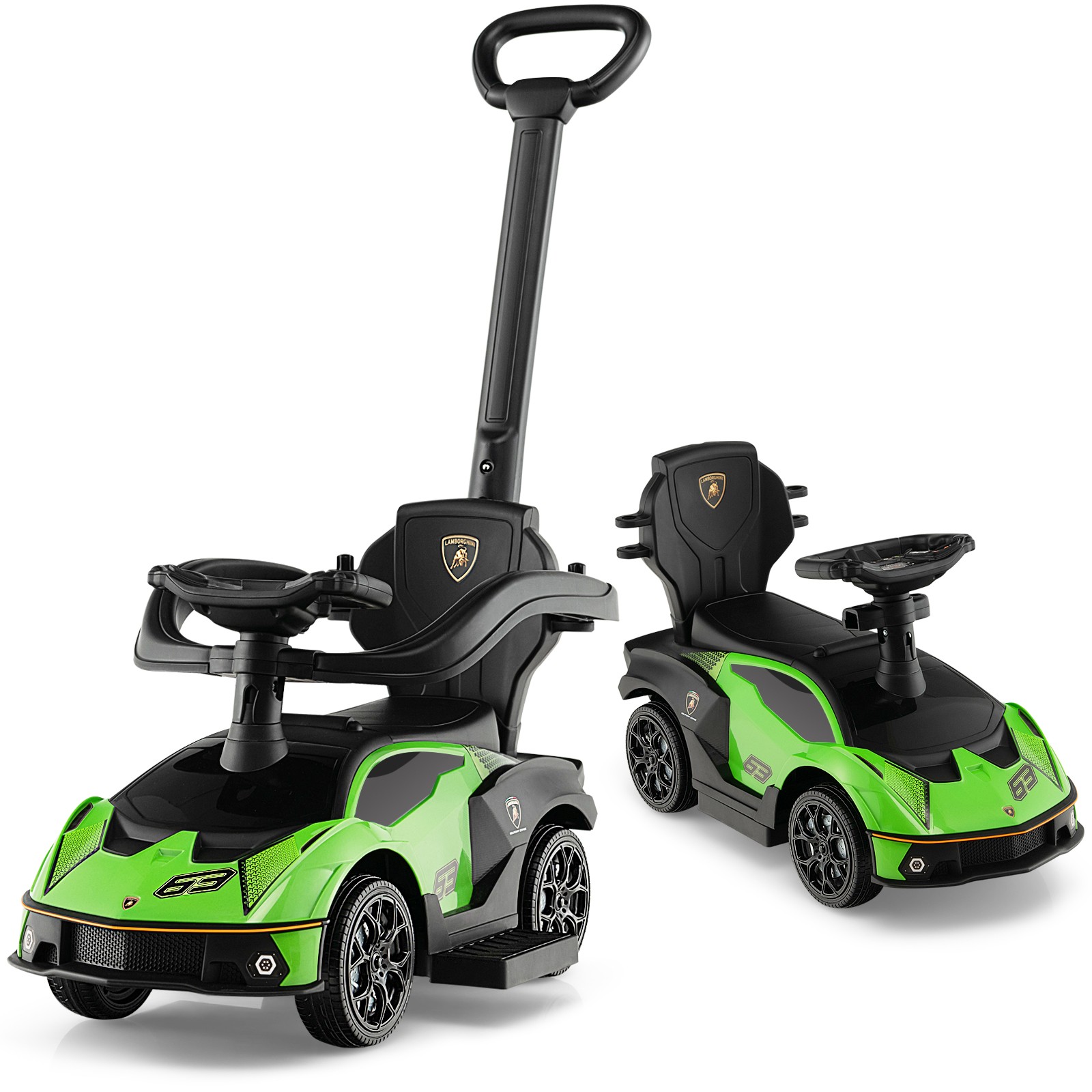 Stroller Sliding Car 3-in-1 Licensed Lamborghini Ride on Push Car w/ Sound Green