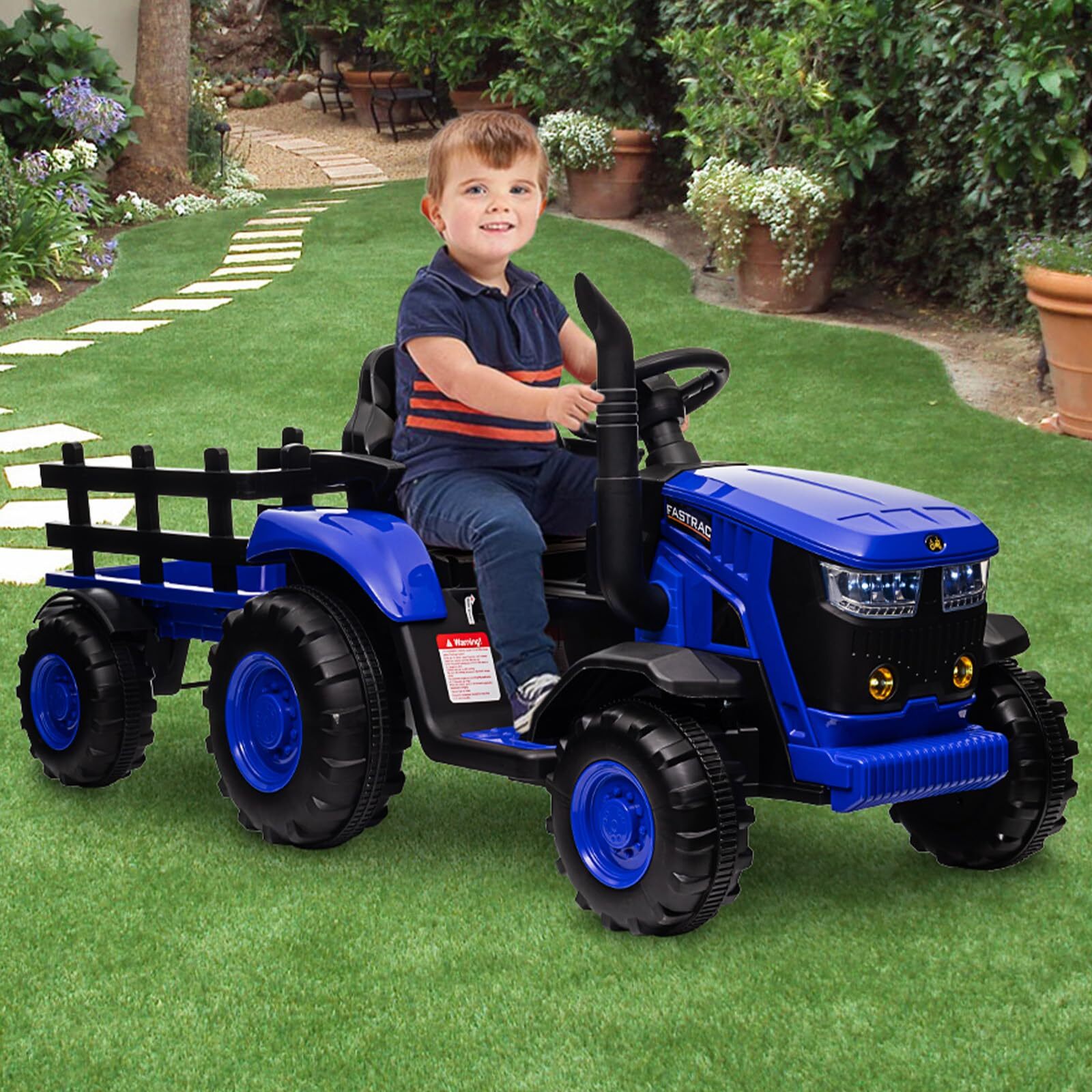 Electric Kids Ride-On Tractor with Trailer Dual Motors Led Lights Music Mode