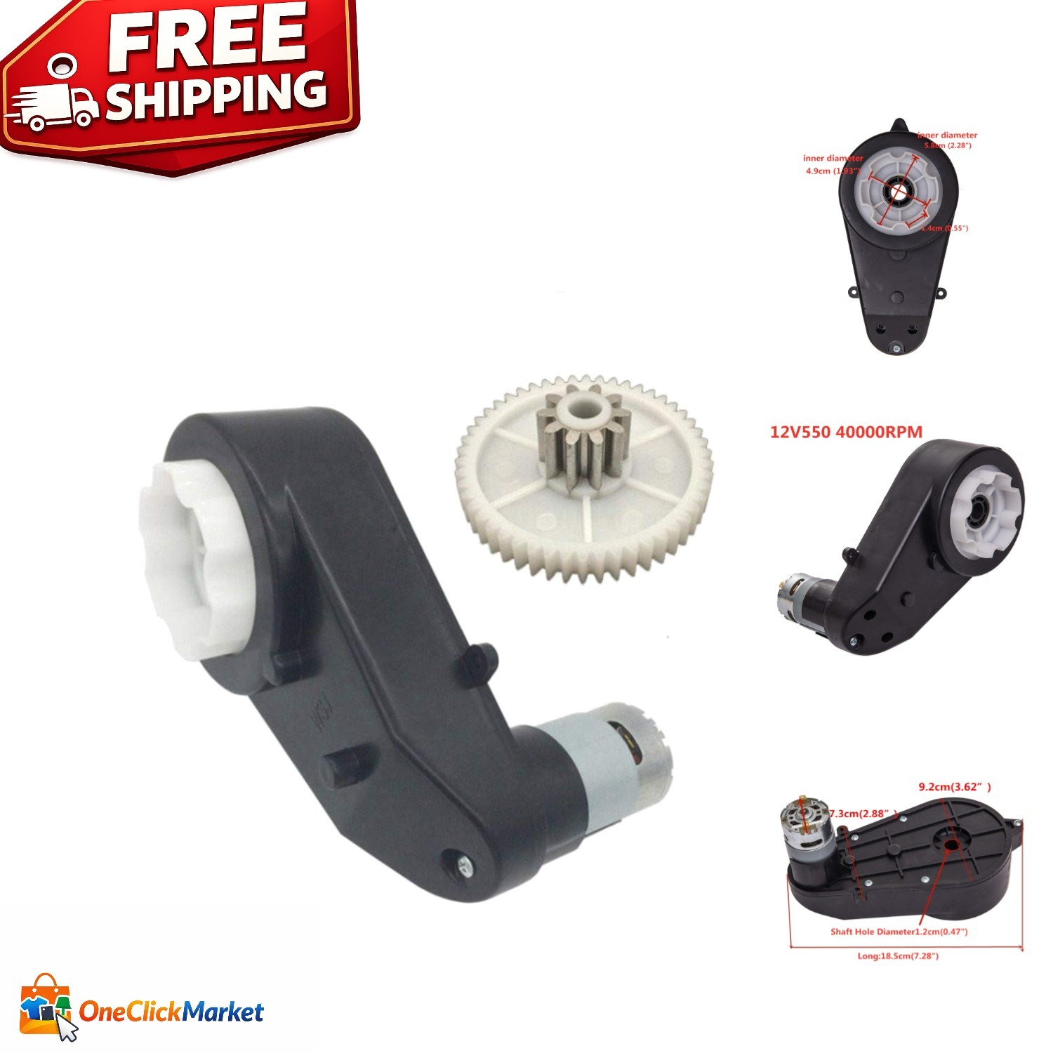 Durable 12V DC Motor with Gearbox – Perfect for DIY Kids Ride-On Car Projects
