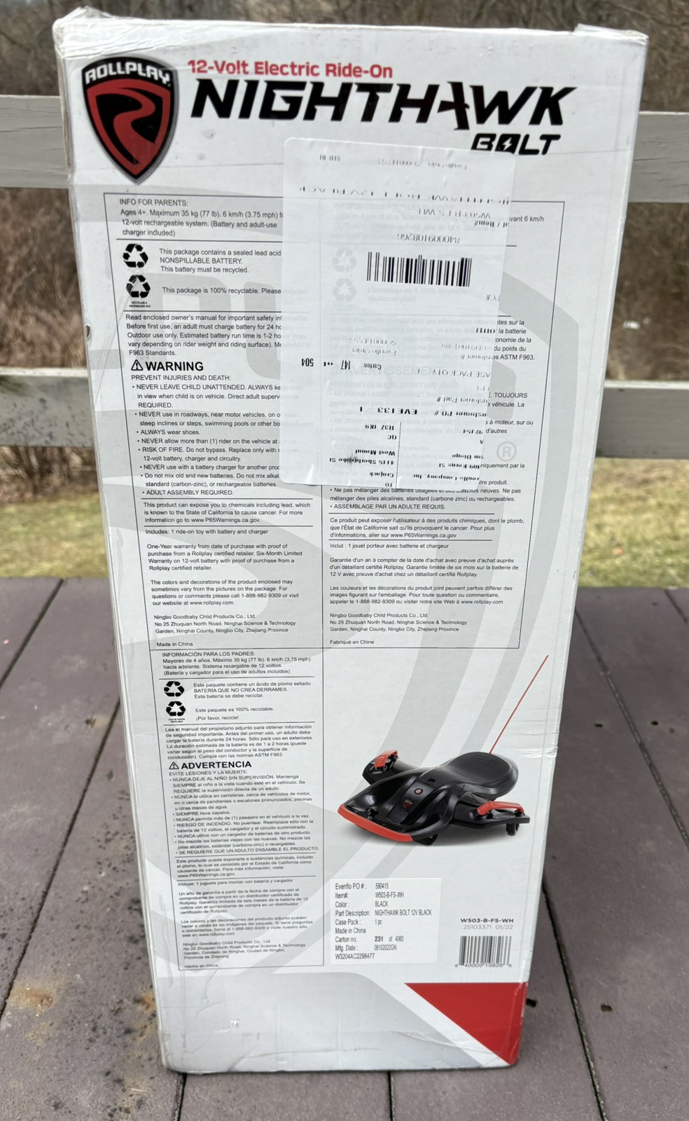 Rollplay Night Hawk 12v Electric Ride On Black & Red NEW IN BOX