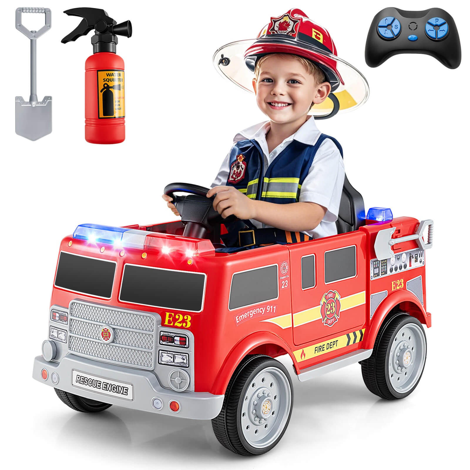 Kids Ride on Police Car 12V Battery Powered Electric Vehicle w/ 3 Speeds