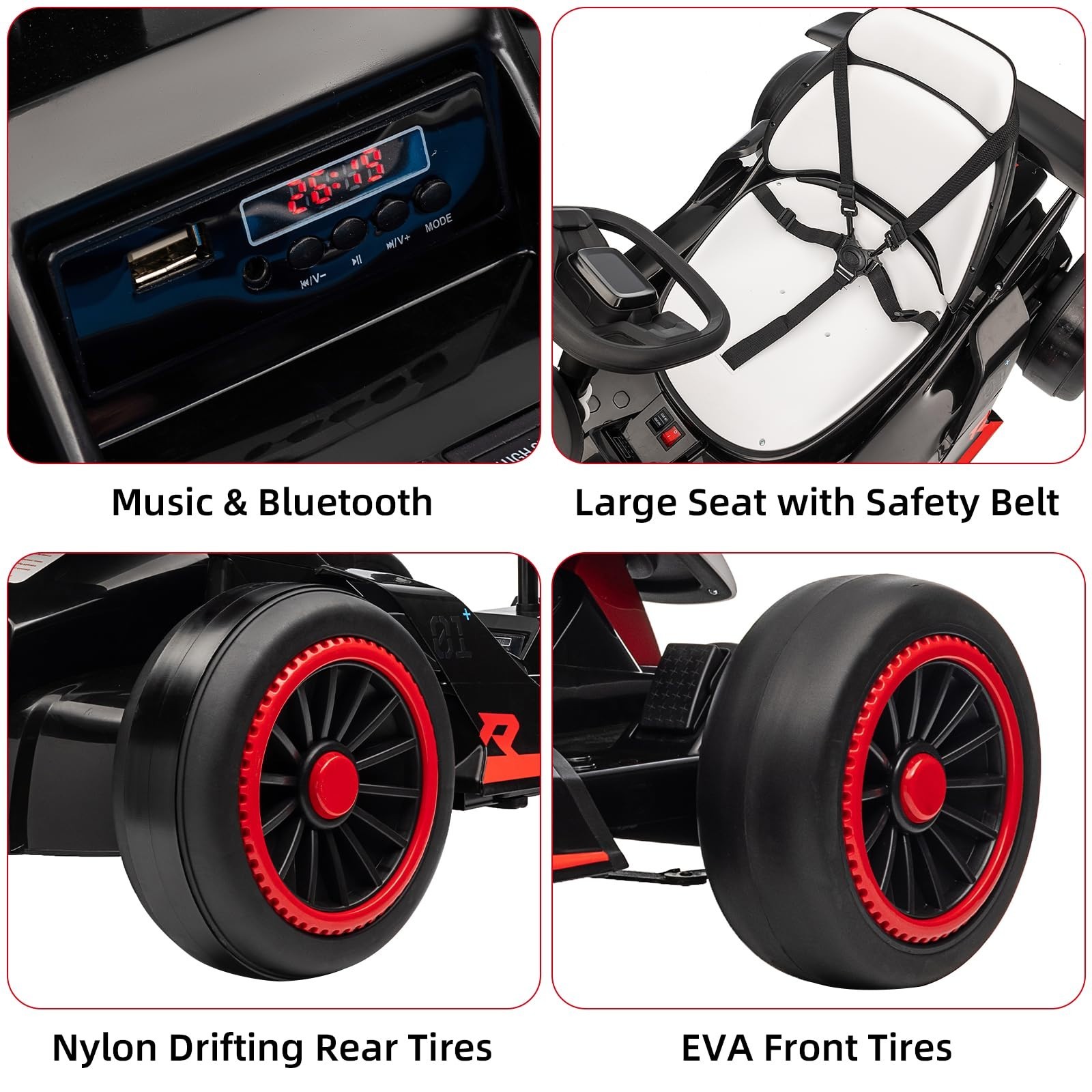 24V Kid Go Kart Electric Drift 200W Dual Motor 360° Drifting 5-Point Safety Belt