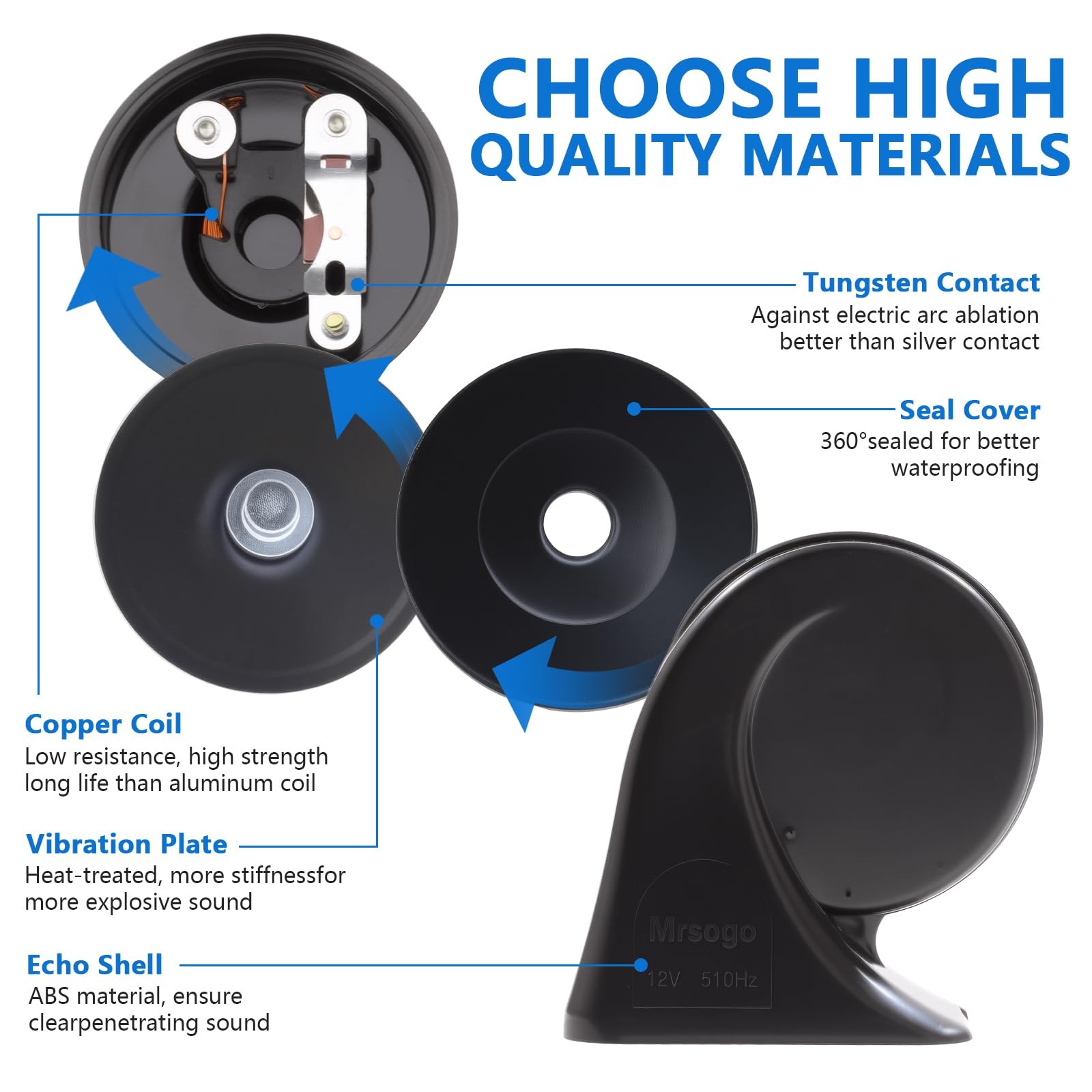 12V Car Horn Kit, 2-Piece, High, Low Tone, Waterproof, Super Loud, Dual Sound