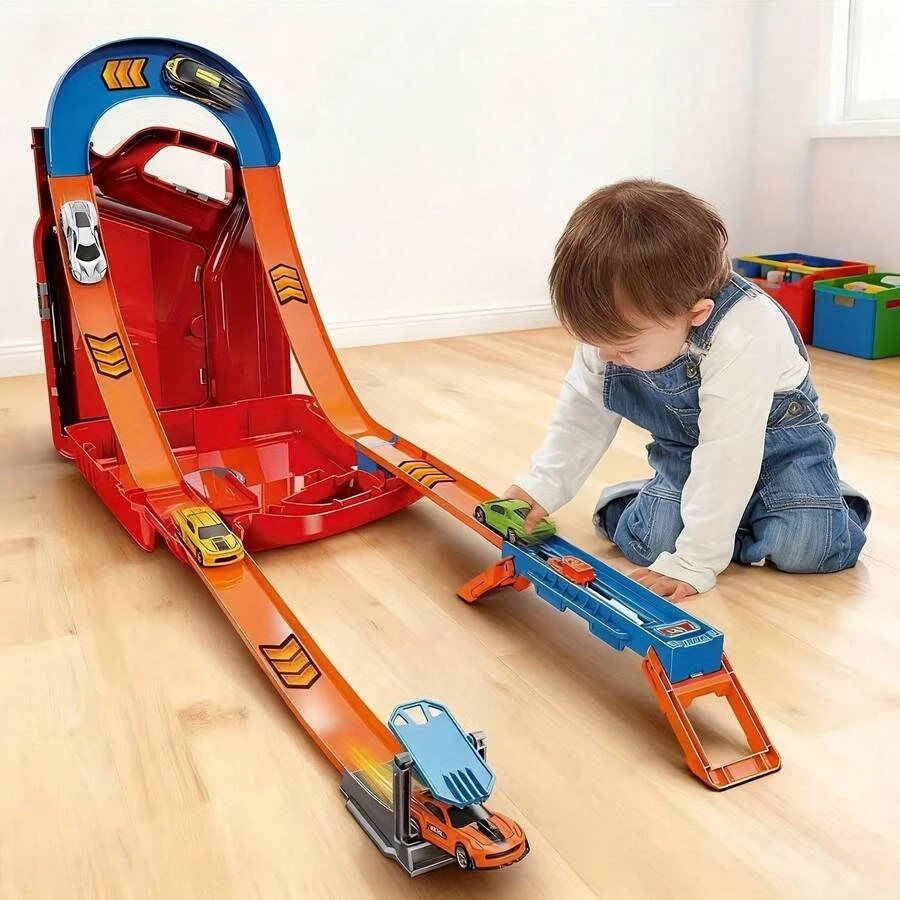 Kids Car Racing Track Set Ages 3-7 Loop Ramp 4 Crash Zones