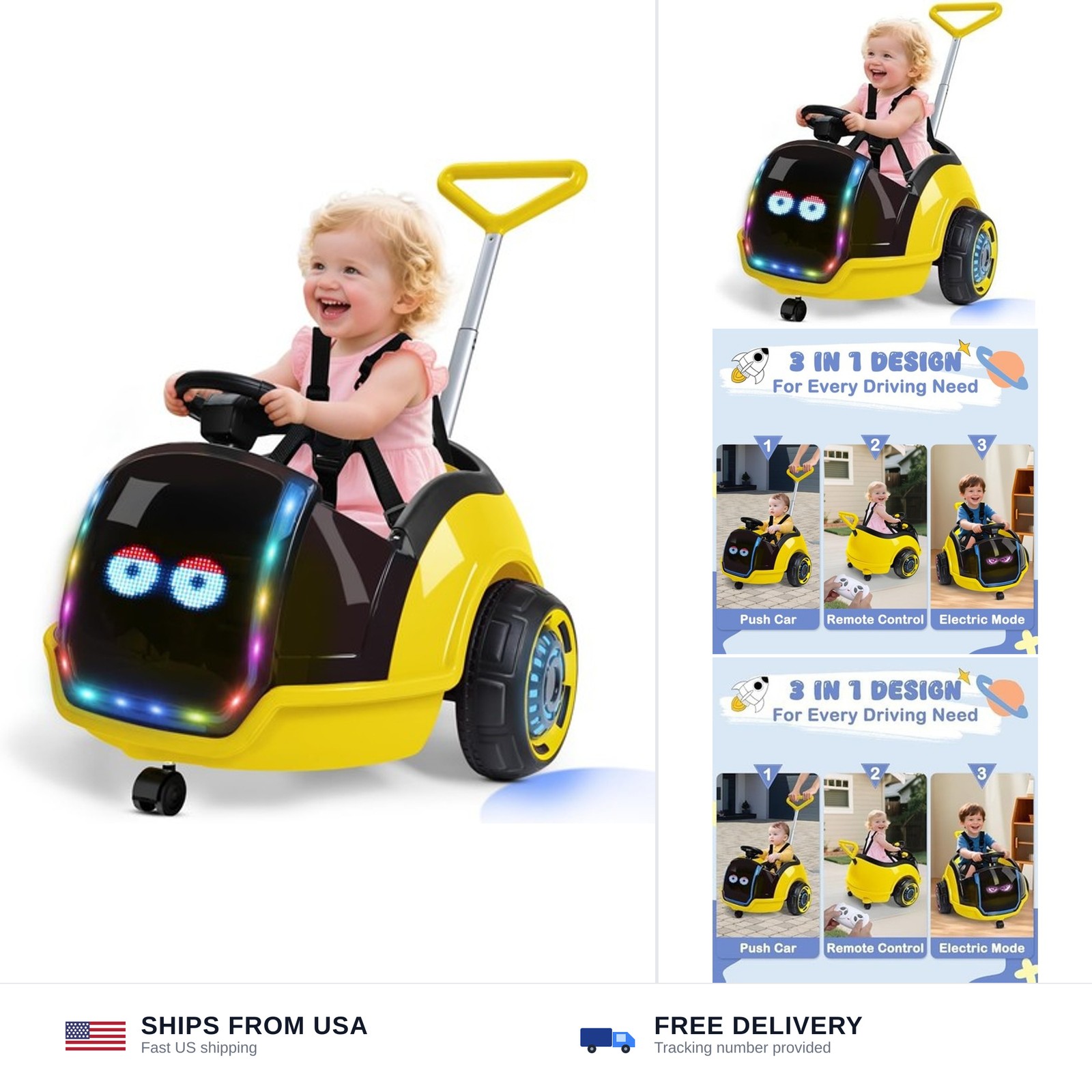 ANPABO 3-in-1 Electric Push Ride On Car, 12V Kids Ride On Toy w/Remote Contro…