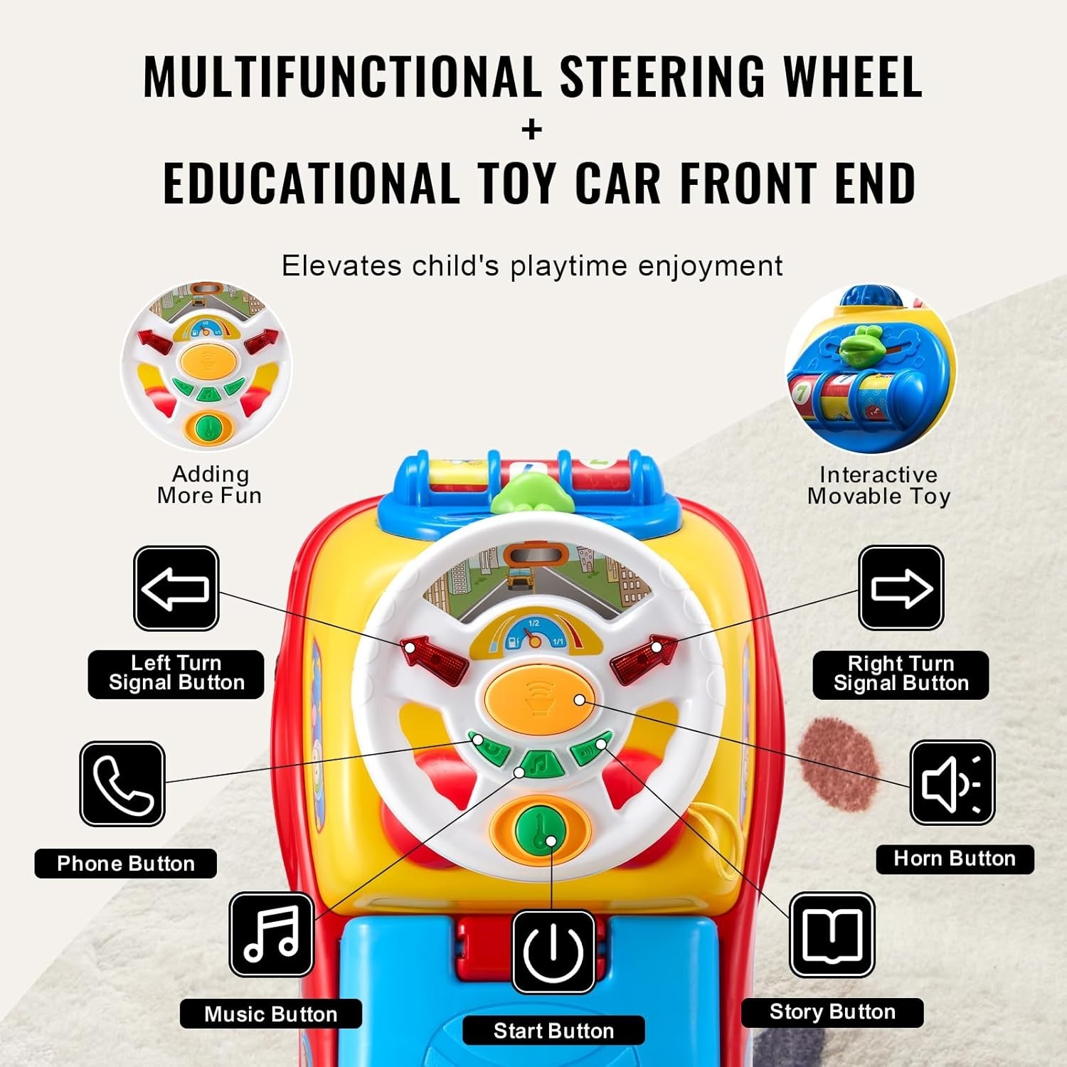 Durable Push Car for Kids – Supports 48.5 lbs with Fun Music & Safety Features