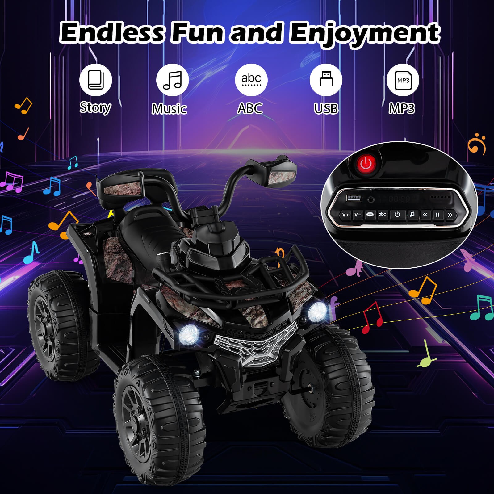 12V Kids Ride ATV Electric 4-Wheeler Quad w/ Music & Headlights