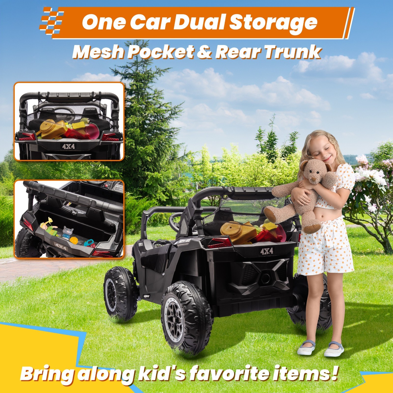 24V 2-Seat Kids UTV Parent Remote Slow Start Suspension Bluetooth USB LED Black