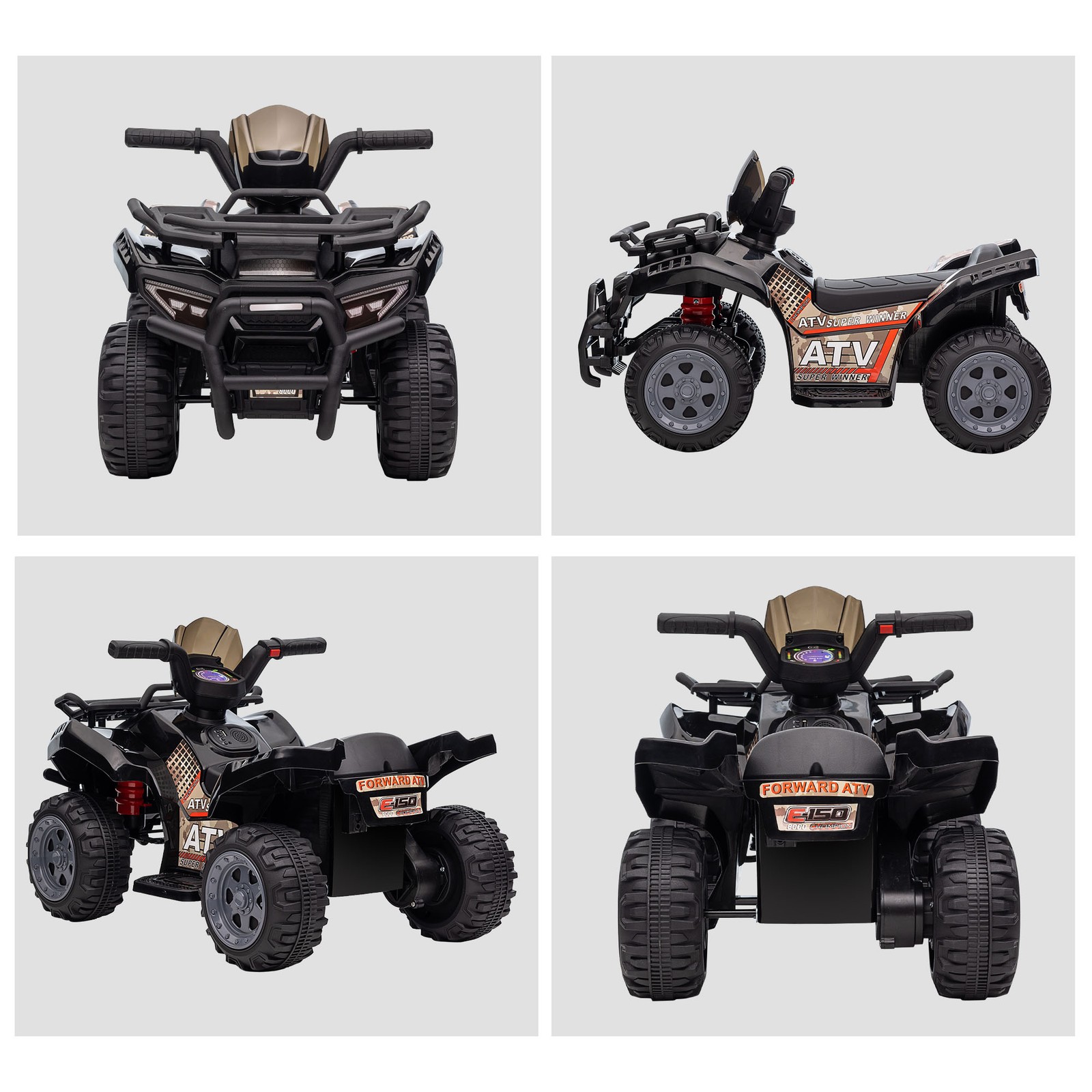Kids 6V Battery Powered Ride On Car Quad Four Wheeler ATV Toy with Music Black