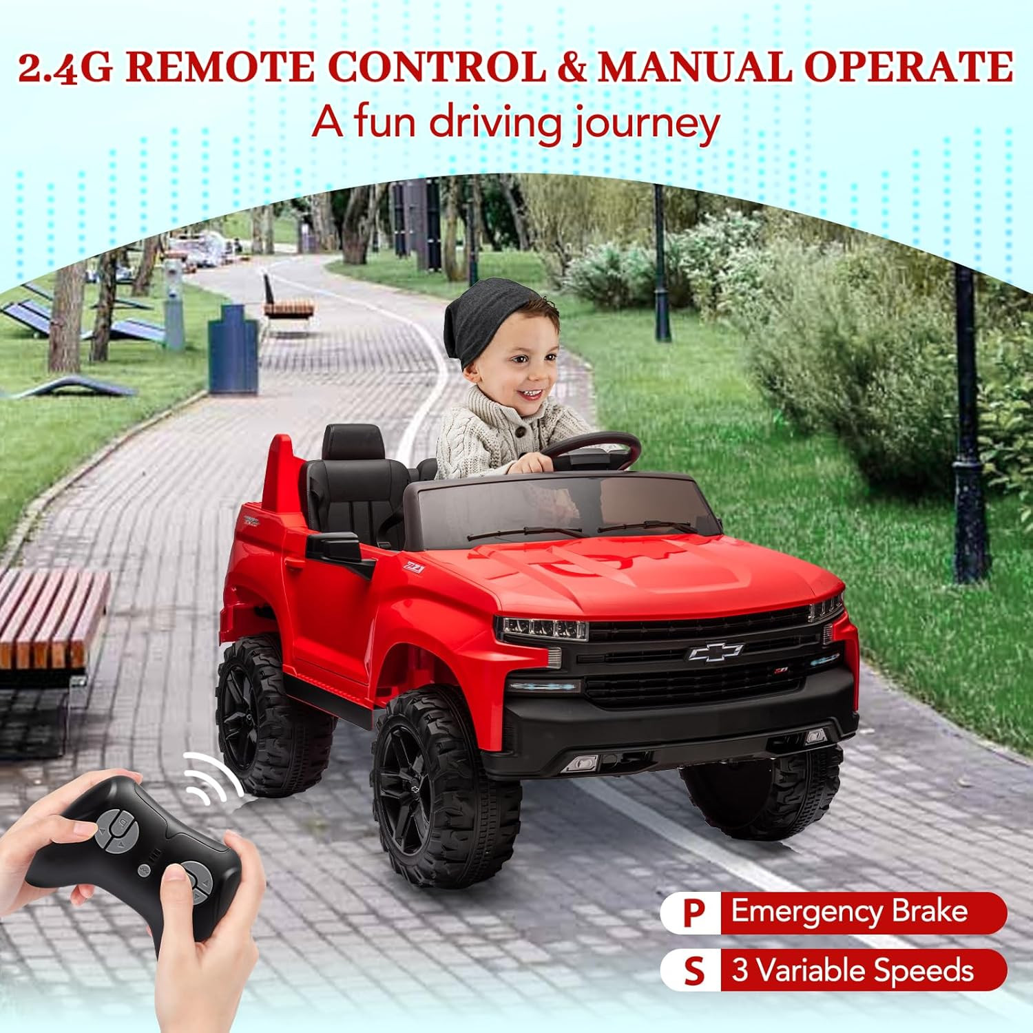 Baby Car 24V 2-Seater Truck Licensed Chevrolet Silverado Ride on Toy W/Parent Re