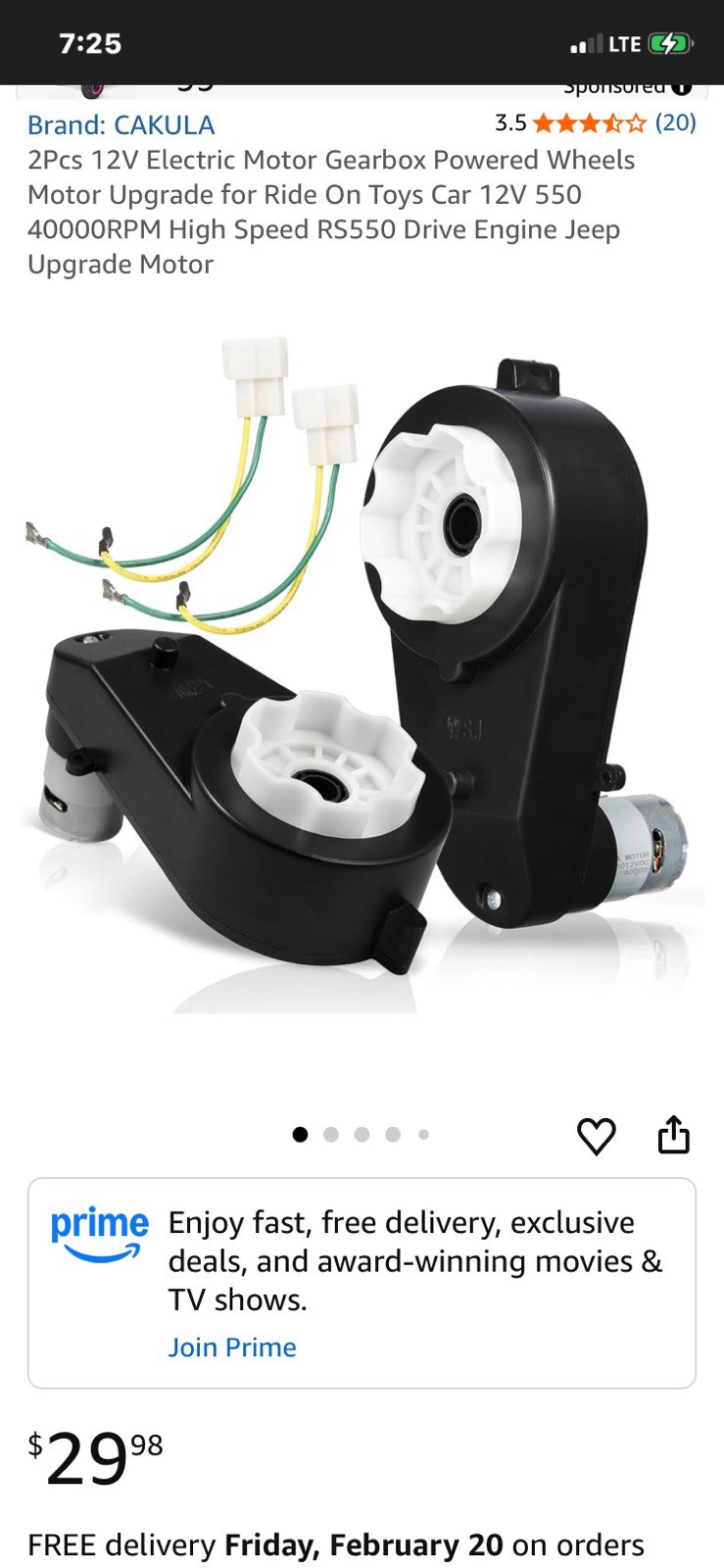 Cakula Kids Car Replacement Motor & Gearbox Assembly 12v