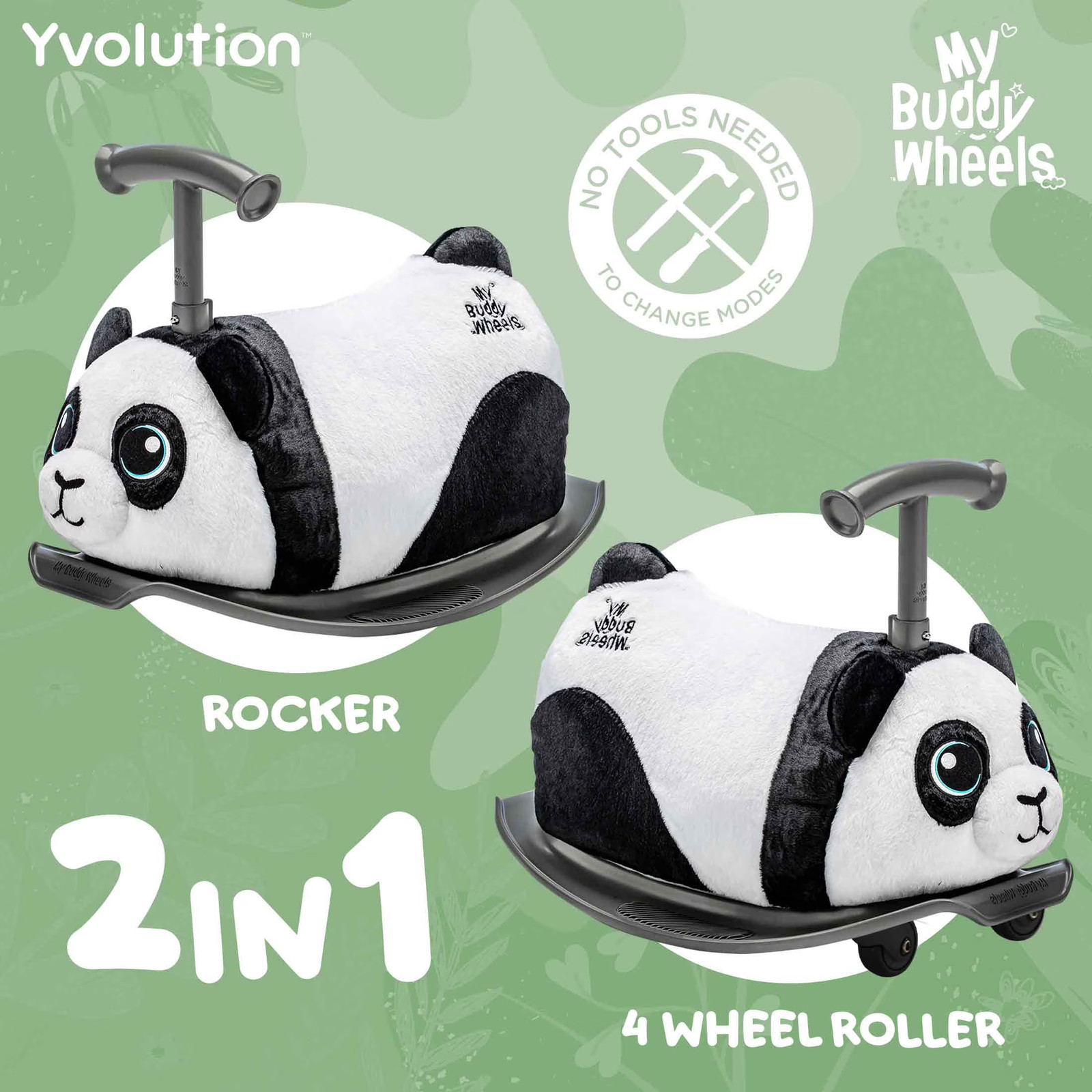 Kids Ride On Toy 2-in-1 Panda Bear Soft Plush Toddler Rocker Anti-Slip Footplate