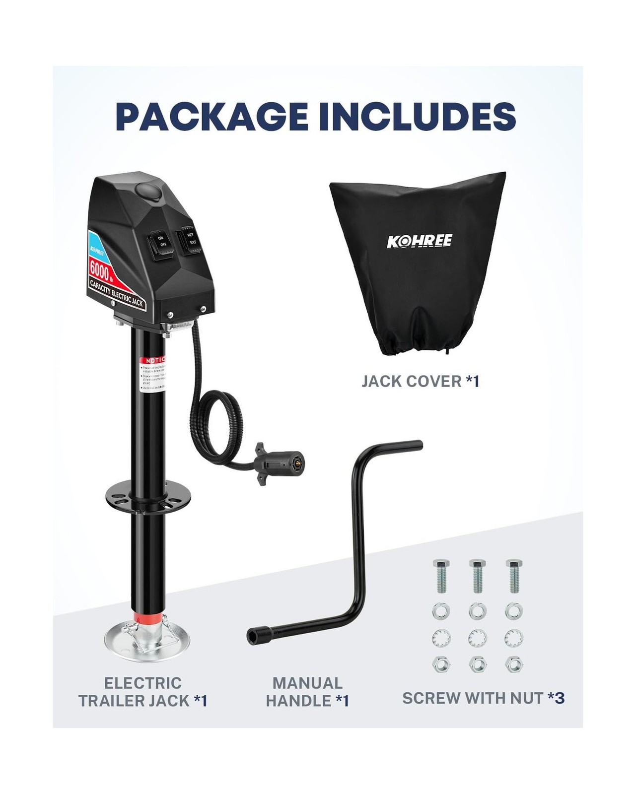 Kohree Electric Trailer Jack 6000 lbs with 7-Way Connector, Heavy Duty RV Ele…