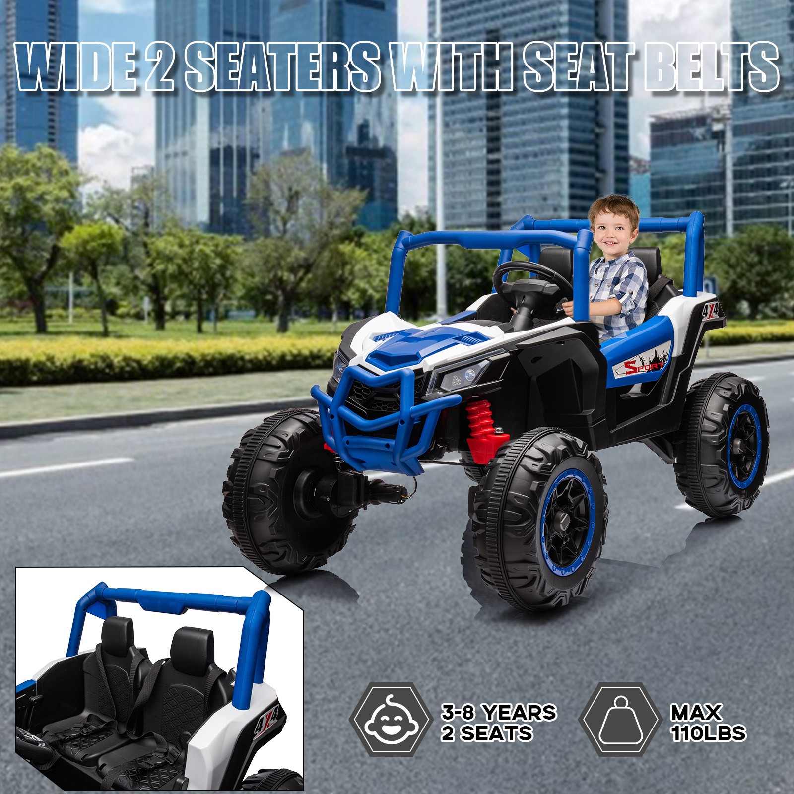 Ride On UTV Cars 2 Seater,24V 4WD Off-Road Electric Vehicles With Remote Control