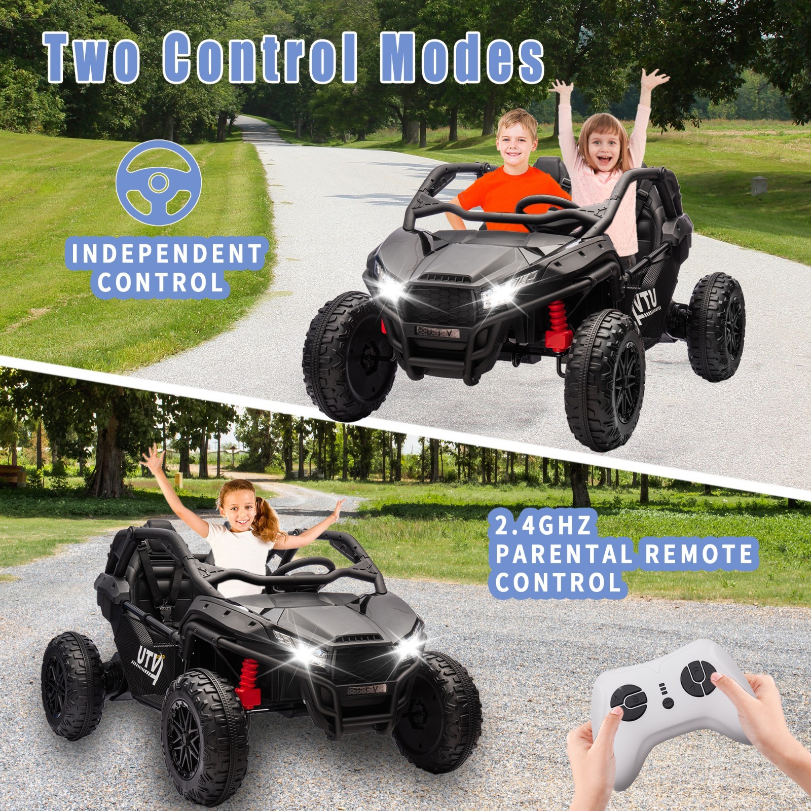24V Kids Ride on Electric Car UTV w/Remote, LED, Battery Power Wheels,Black