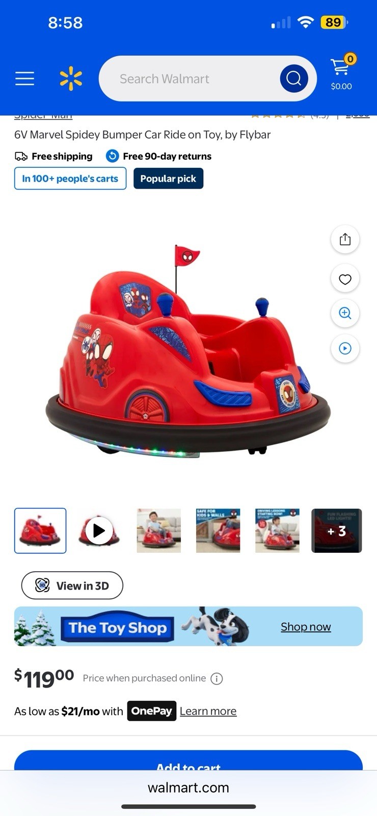 Marvel Spider Man Battery-Powered Bumper Car Ride-On, Ages 18-48 Months, Red