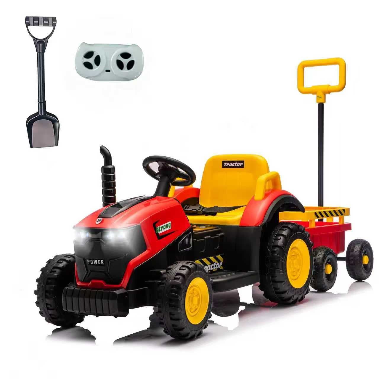 Kids Electric Farm Tractor Ride On Car 12V with Trailer Lights Music Age 3-6