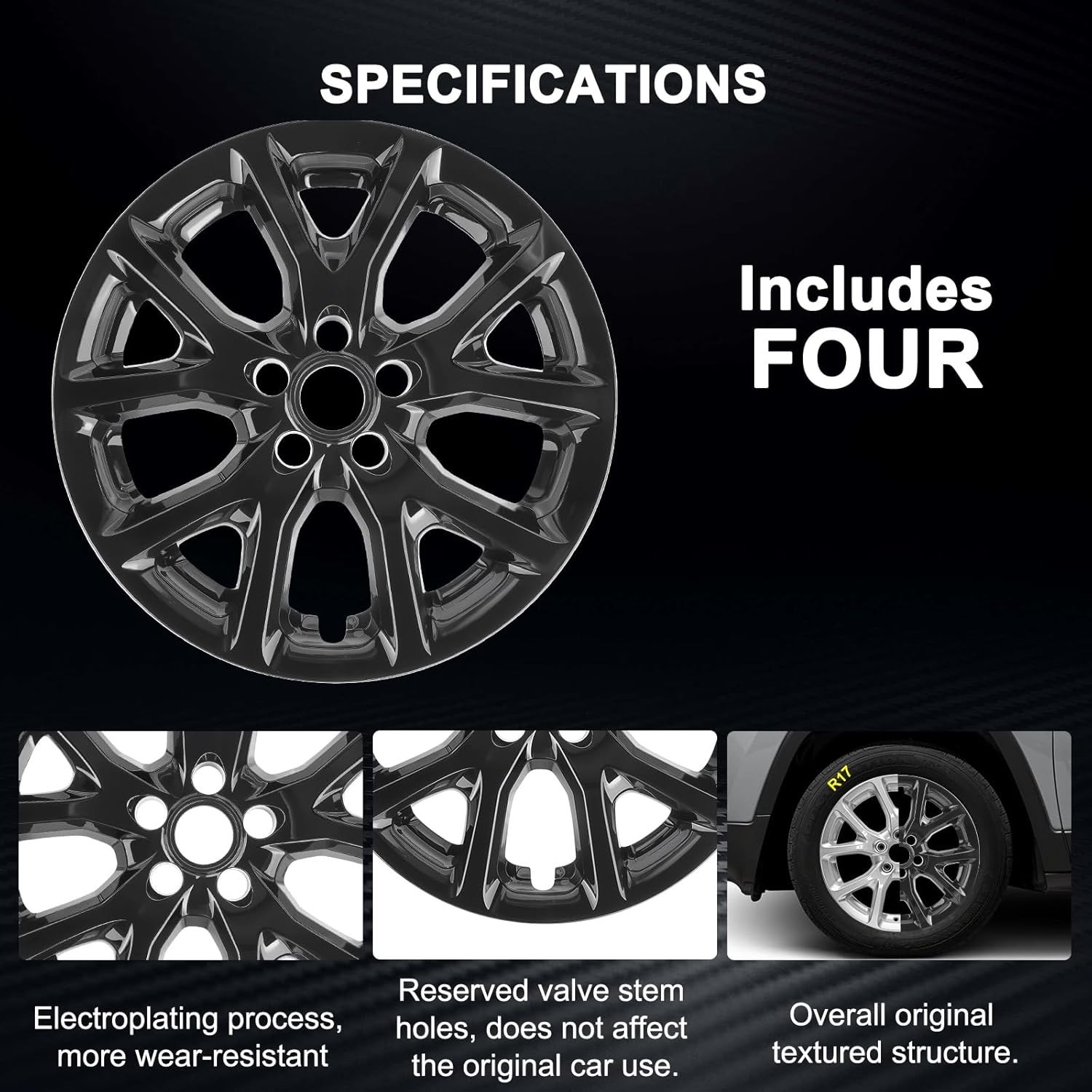 Wheel Skins comeptible with Jeep Cherokee 2014-2018 ; Set of 4 Pack;Glossy Bl…