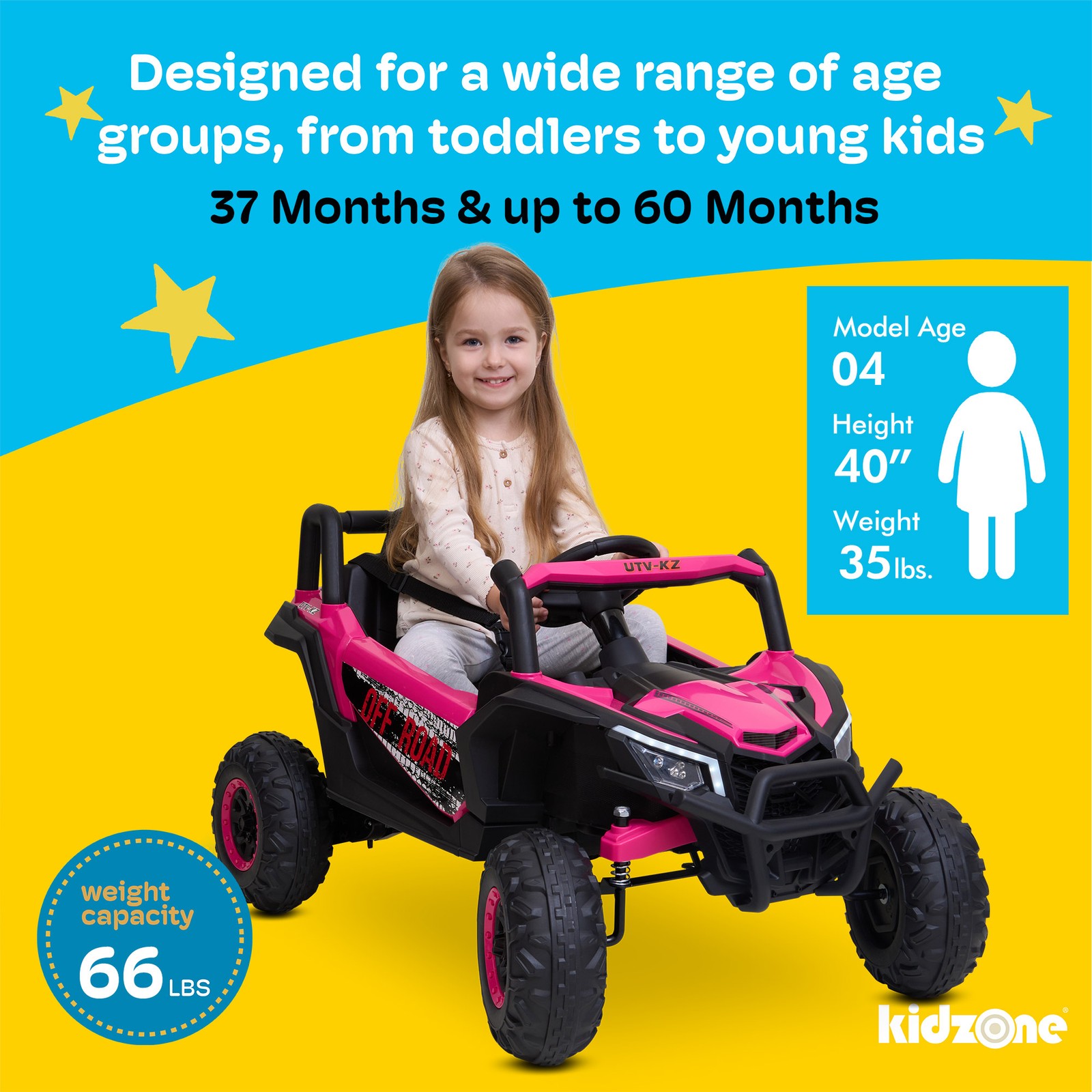 Kidzone 12V Ride On UTV Car for Toddlers 37-96 Months