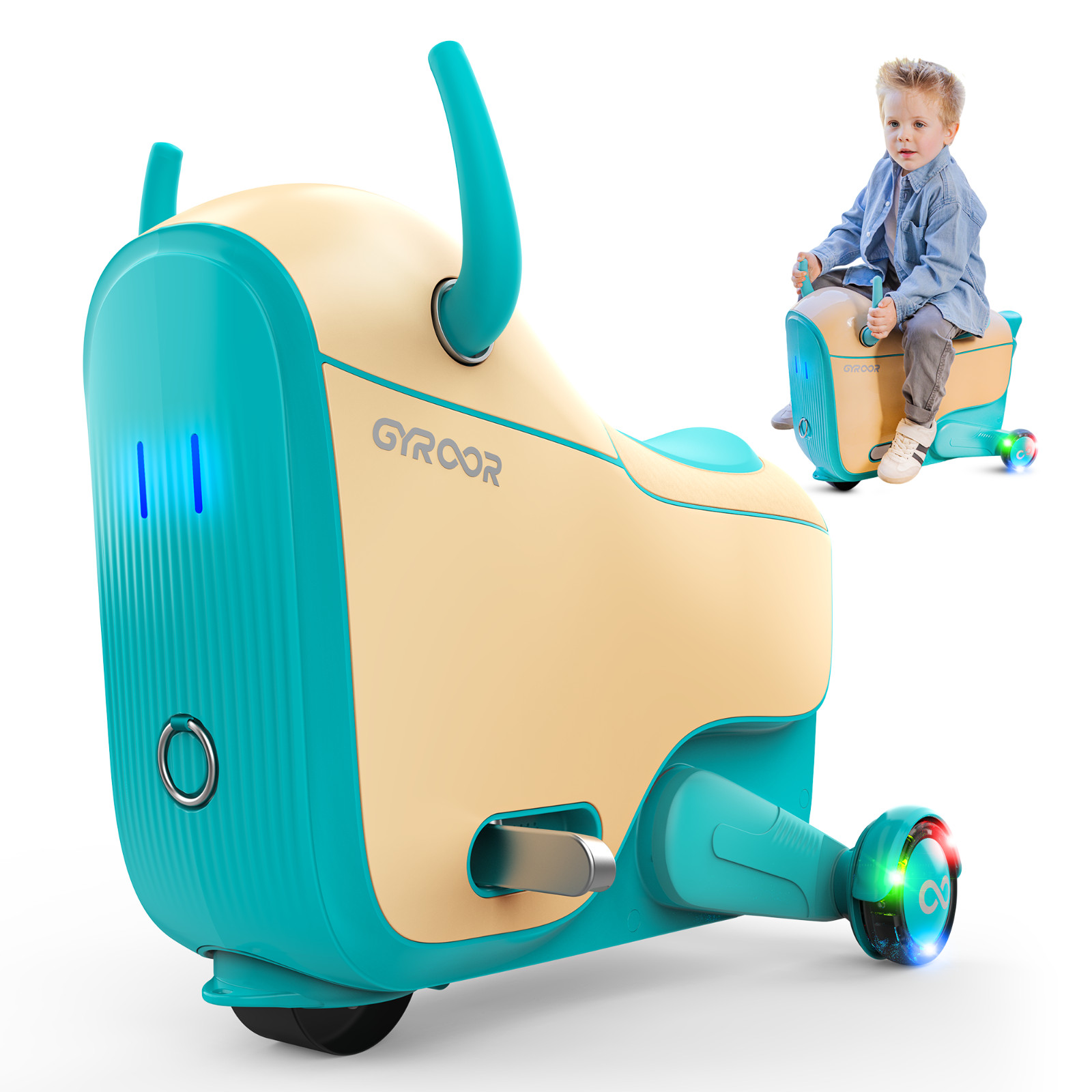 Gyroor GNU Electric Ride-On Toy Car for Kids LED Wheels 3 Speeds 14L Storage