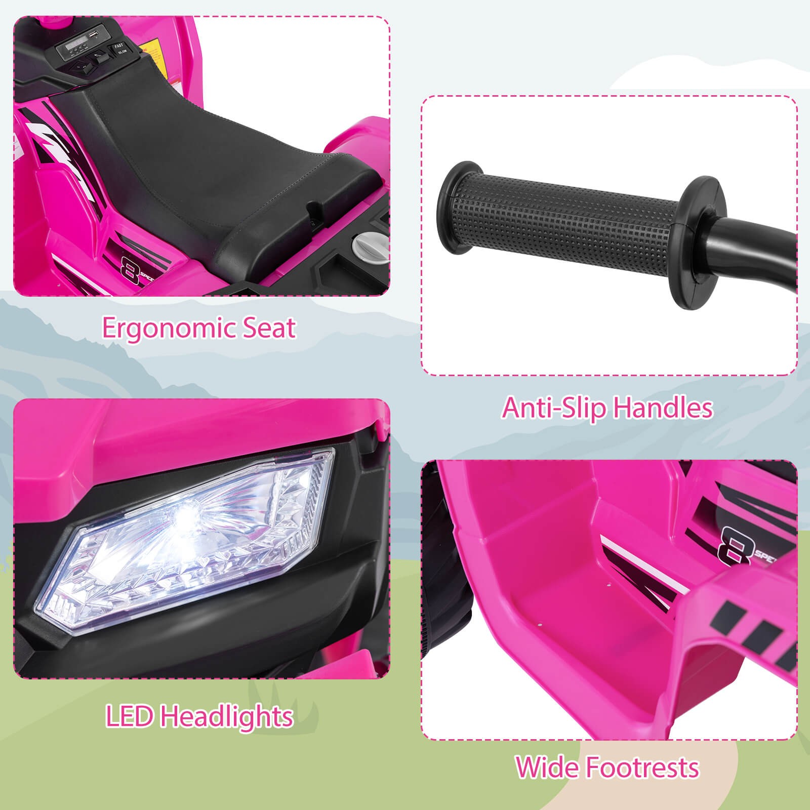 24V Kids Ride-On Electric ATV 4-Wheeler Quad Car with Wireless Connection