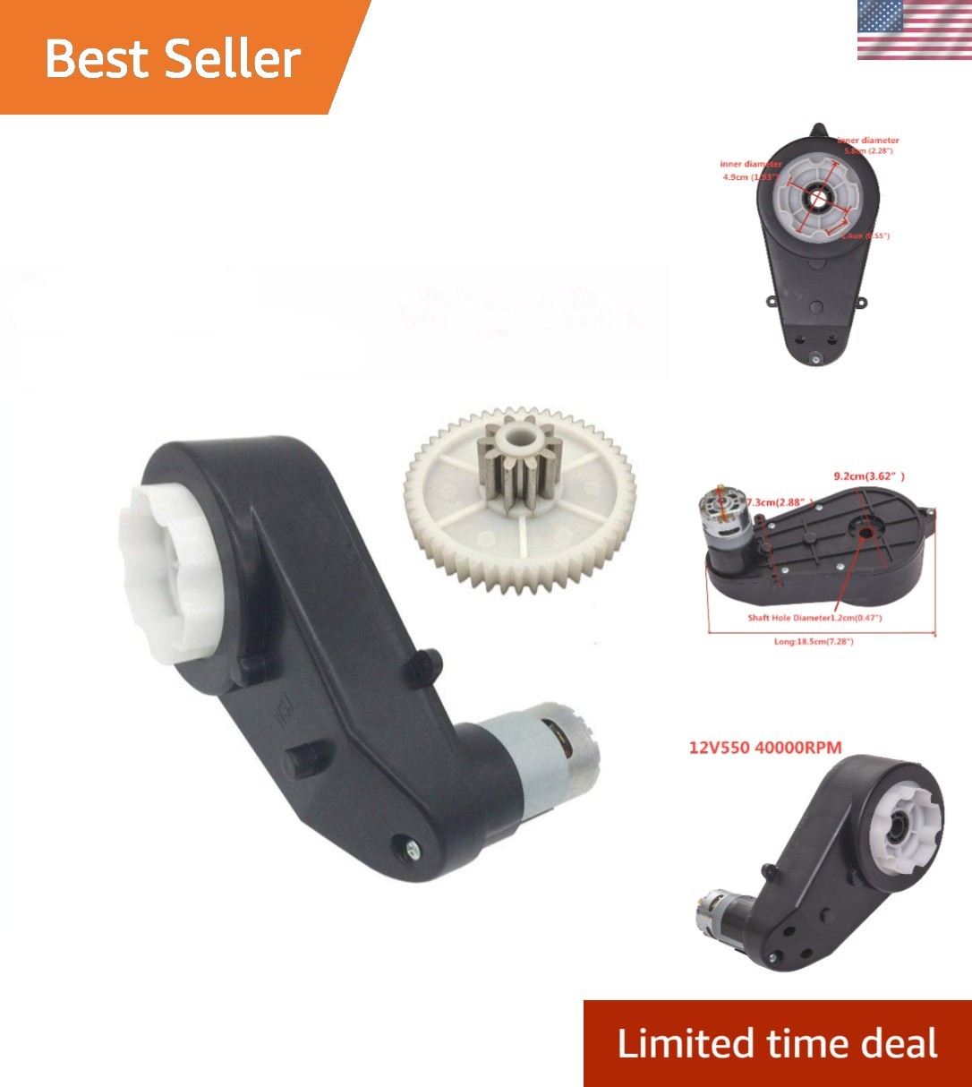 High-Speed 12V DC Motor with Gearbox for Ride-On Toy Modifications – 1 Count