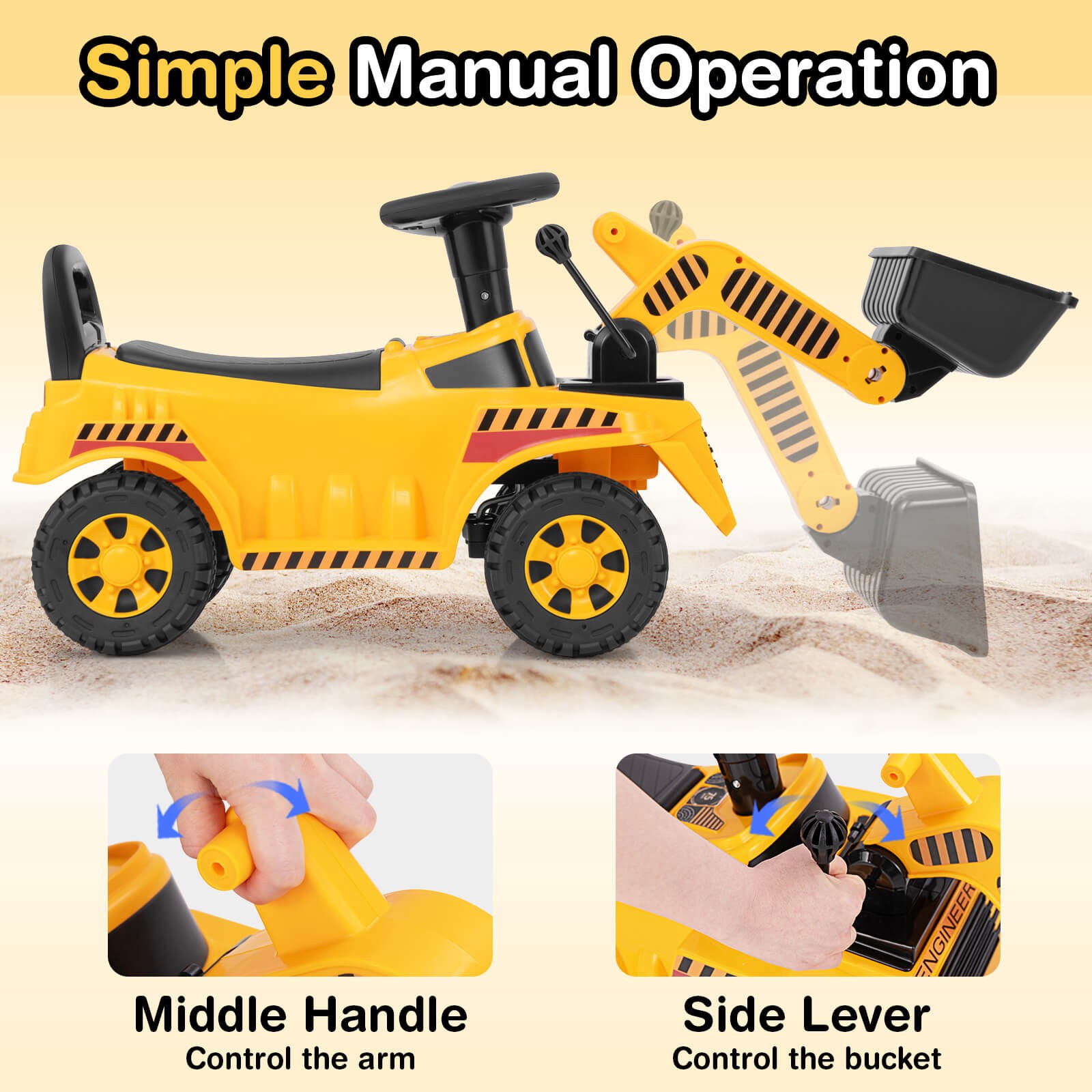 Kids Ride on Bulldozer w/Adjustable Bucket Engine Sound Excavator Digger Toy