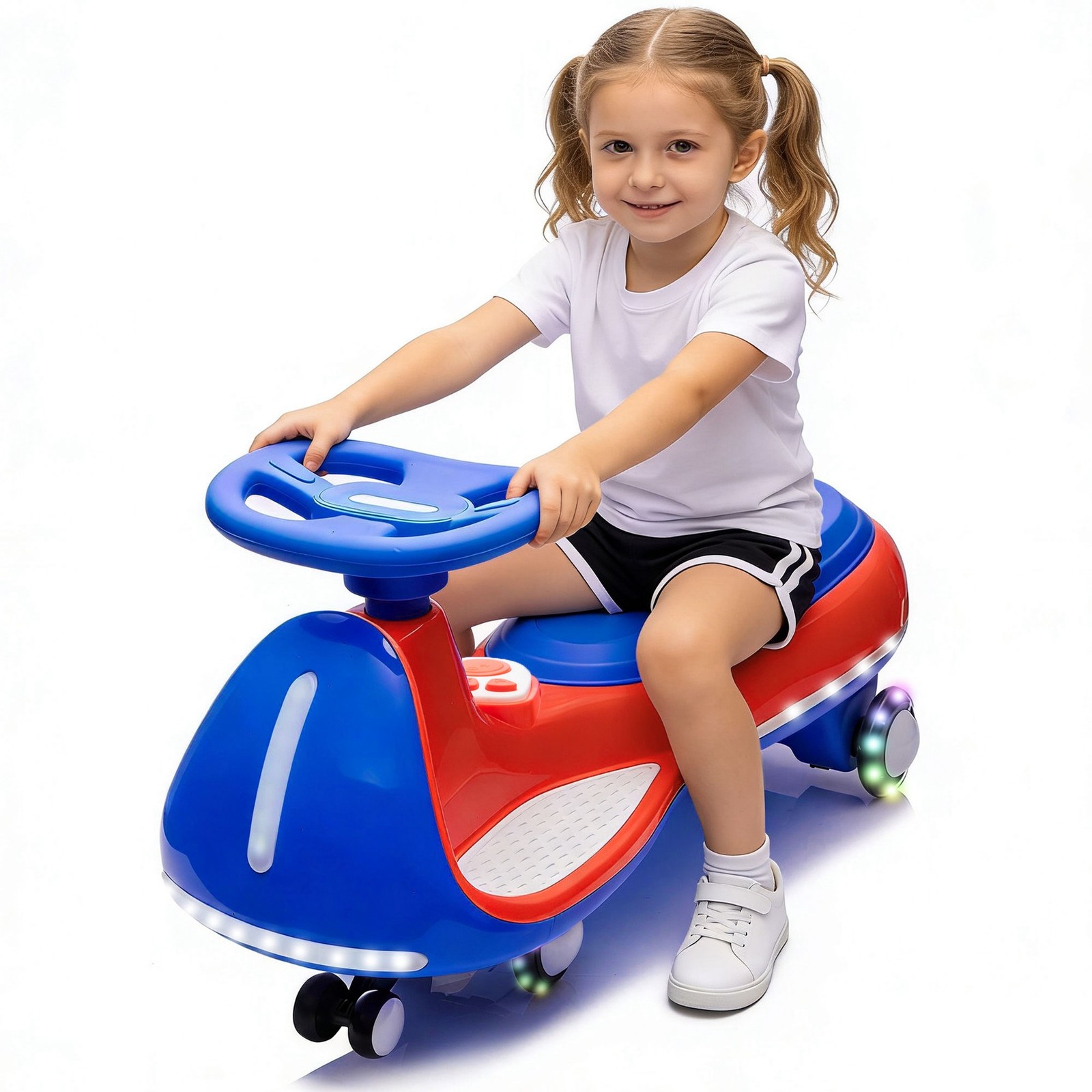12V Electric Wiggle Car with Pedals Wireless Music Ride On Toy Car for Kids 3-8