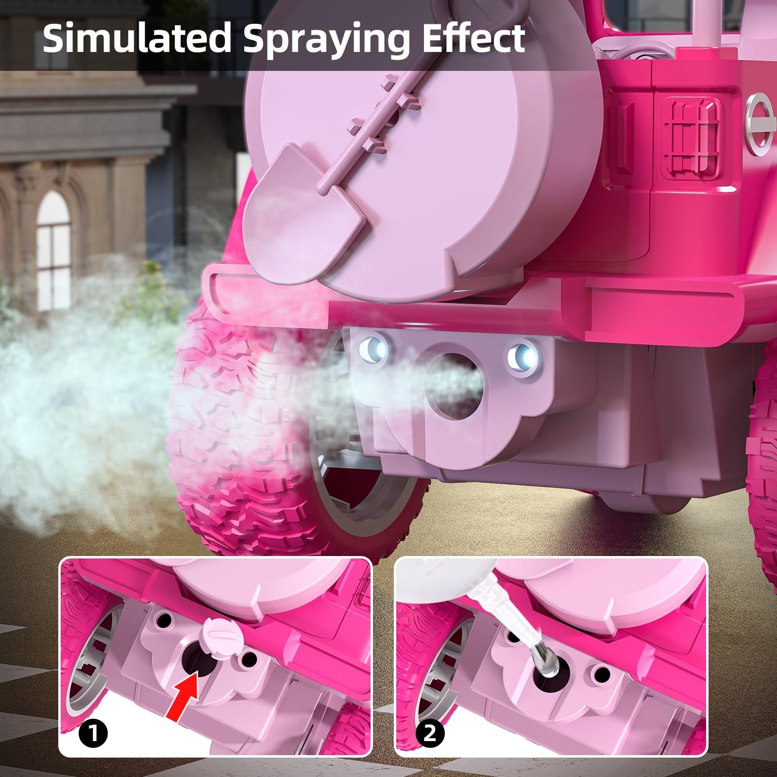 Pink Remote Control Car for Girls 4-7, 2.4GHz Off-Road RC Jeep with Spray, Cl…