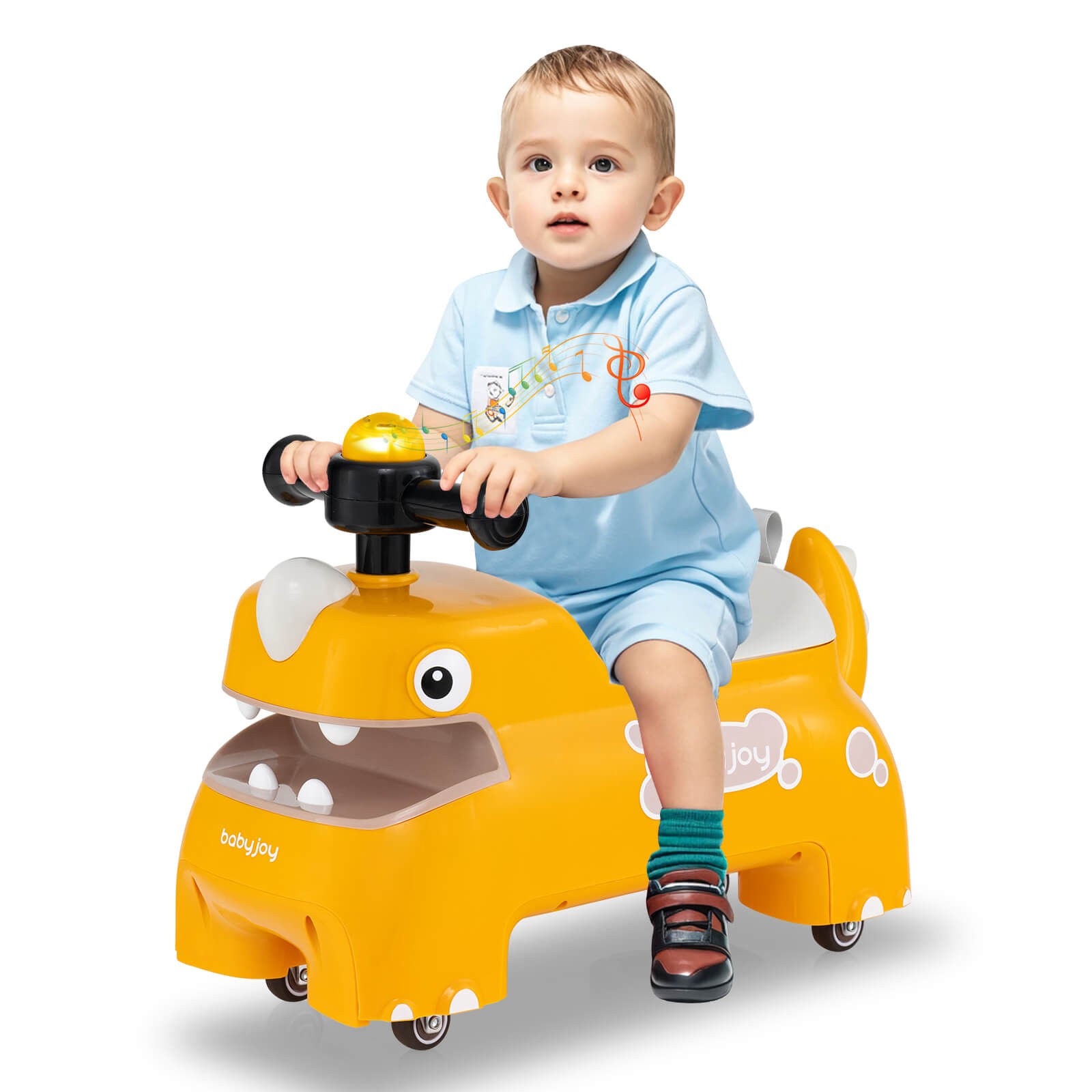 Ride on Toy Baby Dinosaur Sliding Car w/ 4 Universal Casters Under-Seat Storage