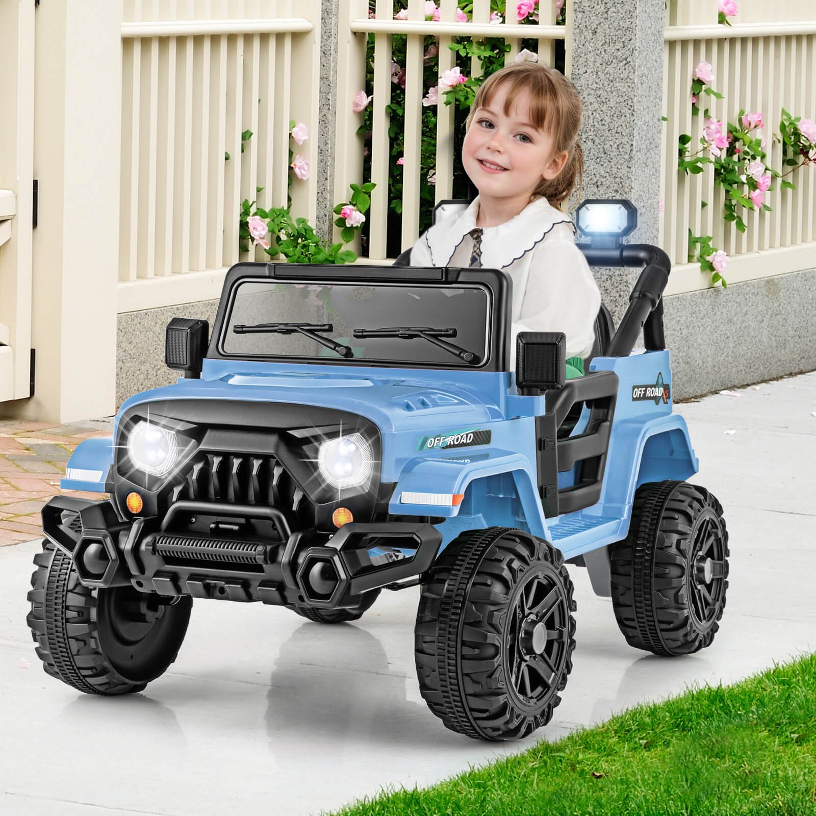 12V Kids Ride on Truck Car w/Remote Control, Threaded Wheels 3 Speeds LED Lights