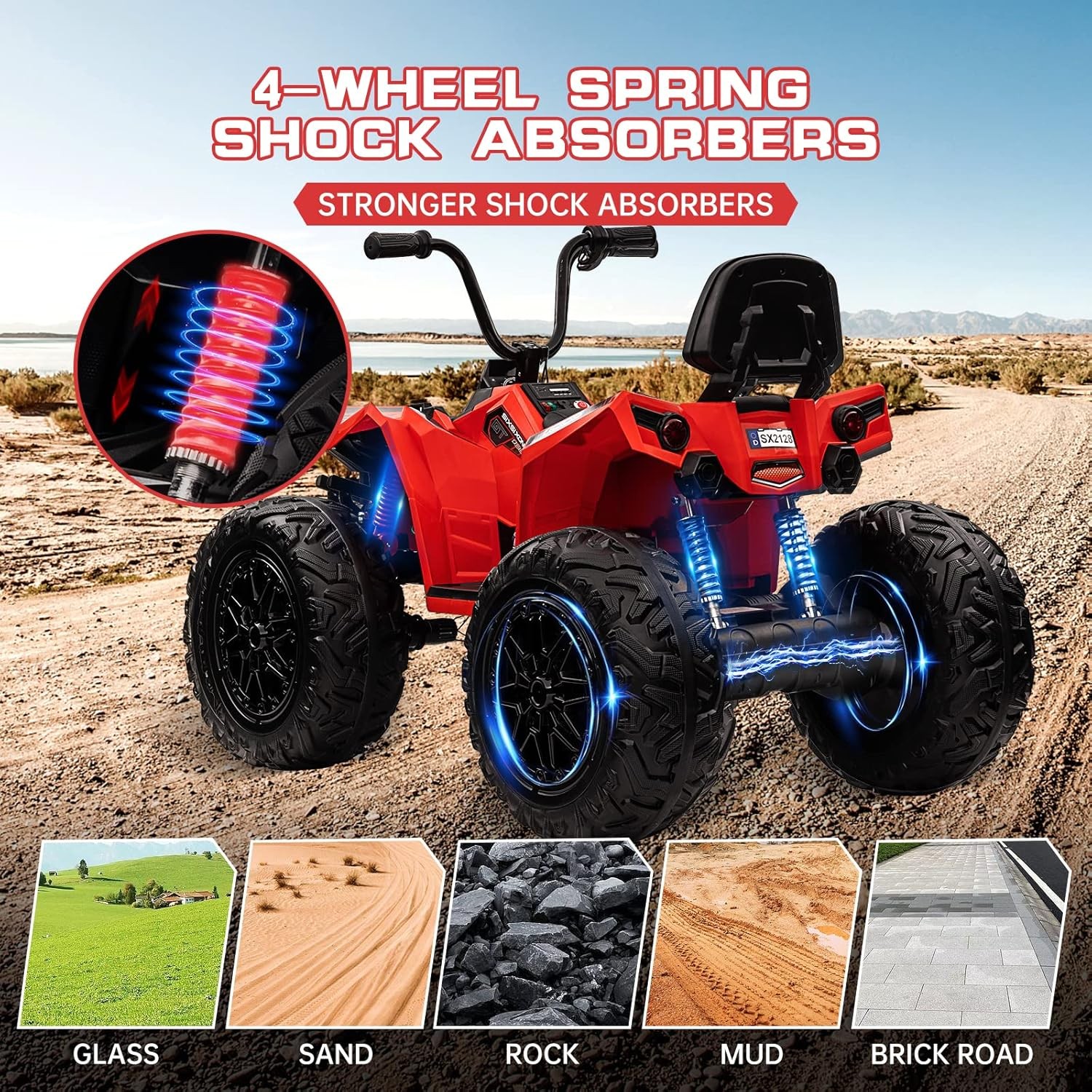 Kids ATV 24V Ride on Car 4WD Quad Electric Vehicle 4x80W 7AHx2 Battery LED Toy