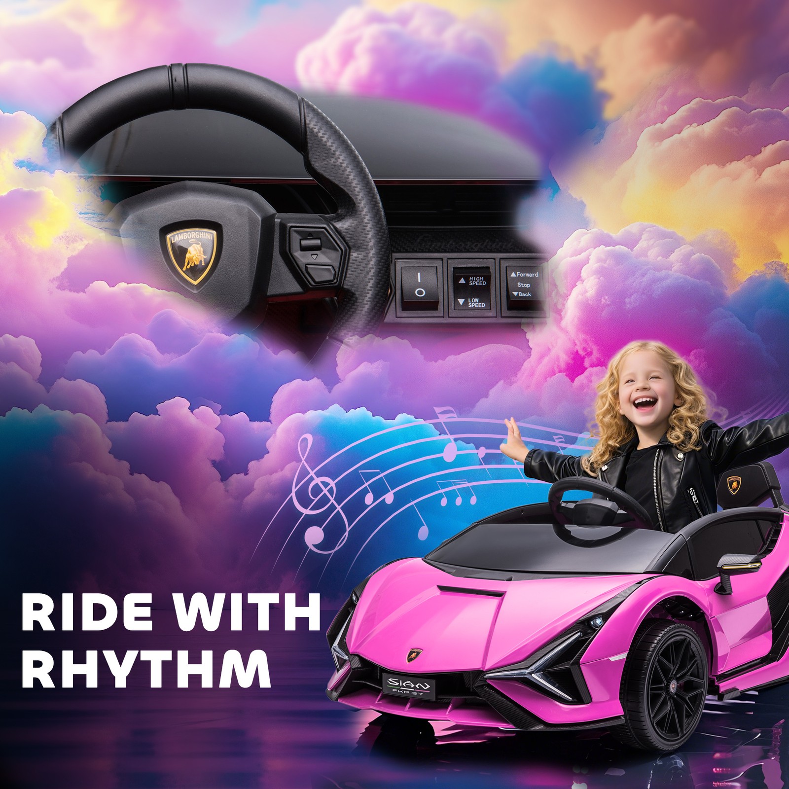 12V Lamborghini SIAN Licensed Electric Car for Kids, Pink