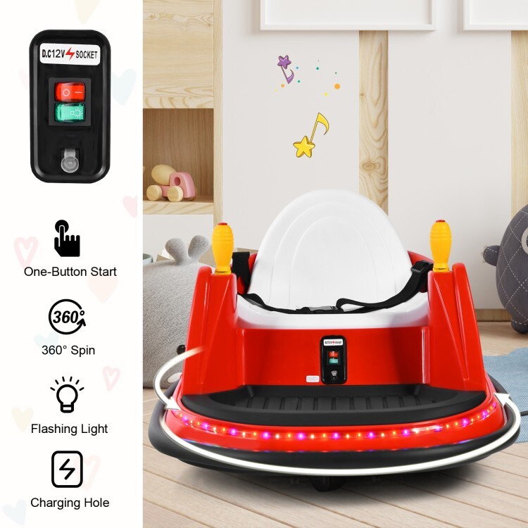 12V Toddler Electric Ride On Bumper Car Toy Flashing Light & Spacious Pedal Area