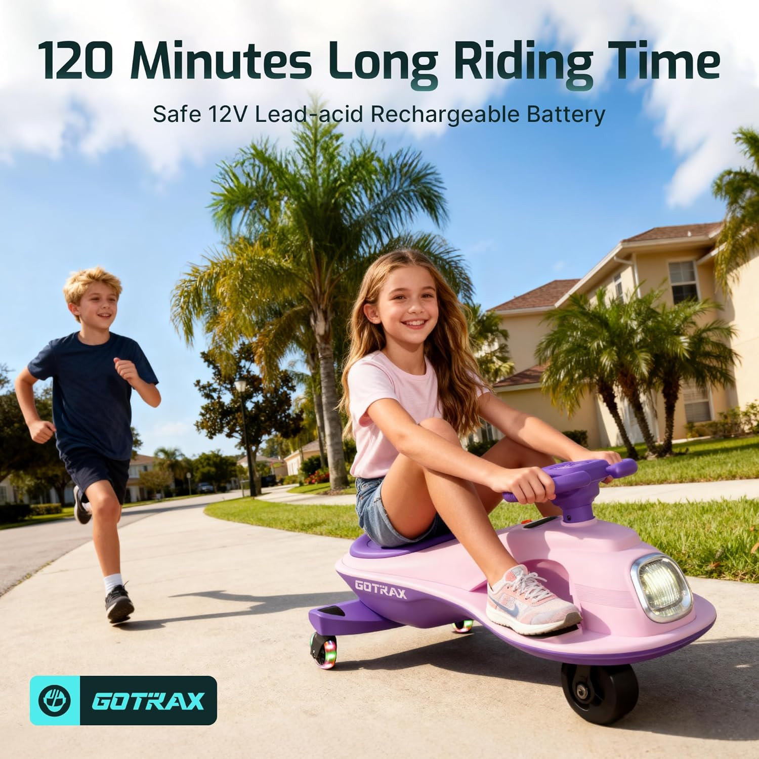 WG1 Electric Wiggle Car for Kids, 12V Big Battery up to 120Min Playtime, Music S
