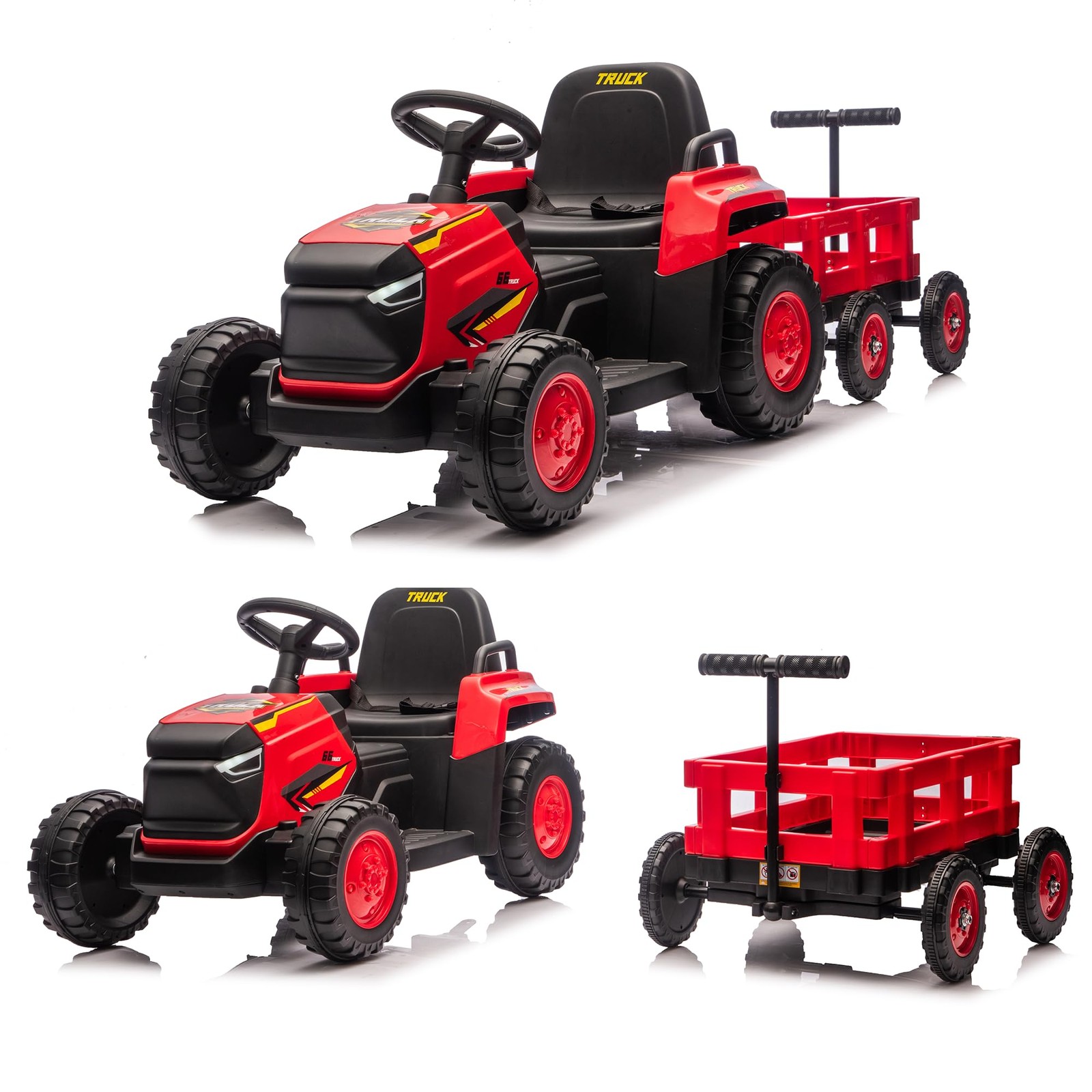 Toddlers Ride on Tractor with Garden Cart,12V Electric Kids Vehicle with Trailer