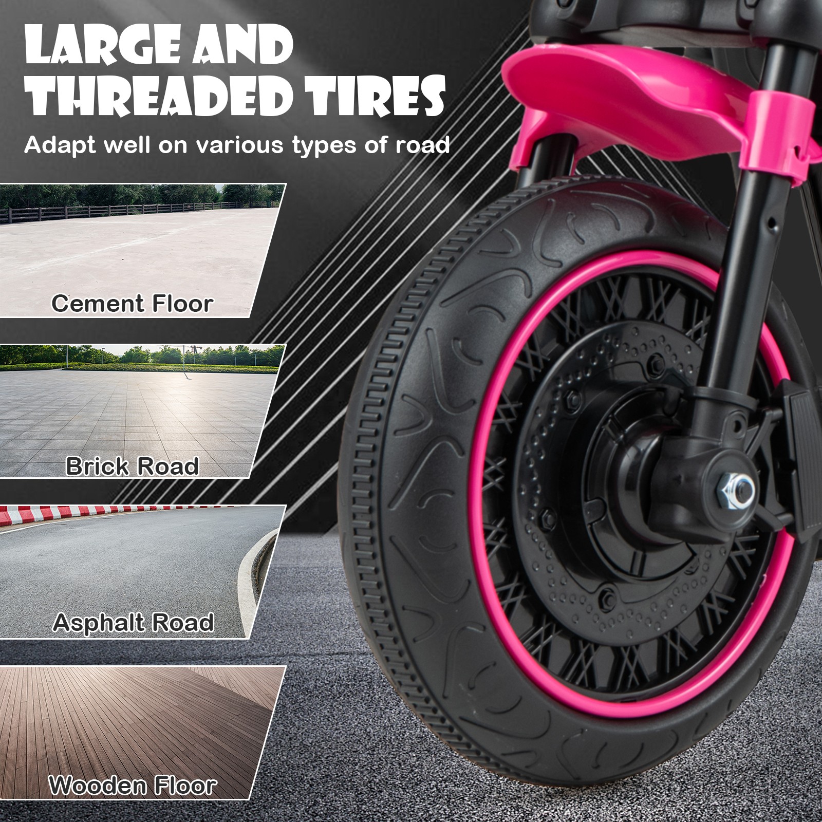 6V Kids Electric Motorcycle w/ Training Wheels LED Headlights Music Board Pink