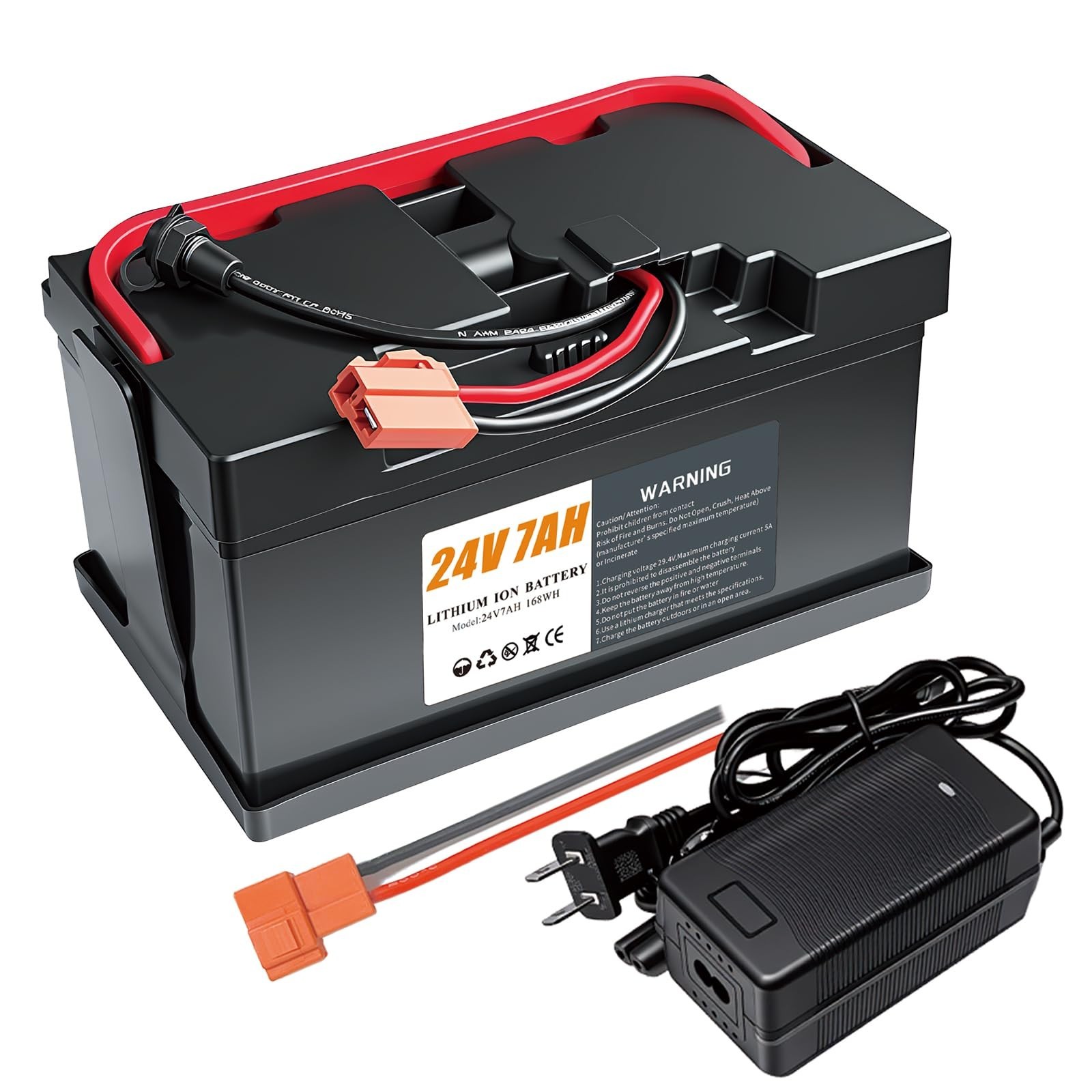 24V 7Ah Ride-On Car Battery, Lightweight & Long-Lasting with 2A Charger, 4×4 UTV