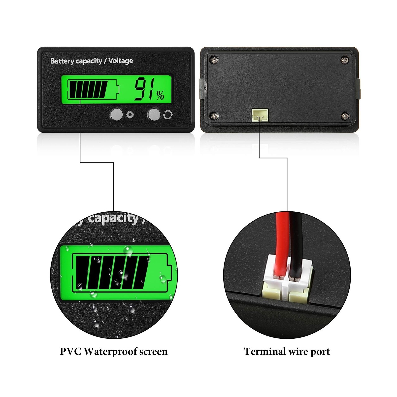 Frienda 2 Pieces Dc 12v 24v 36v 48v 60v 72v 84v Golf Cart Battery Meter with …